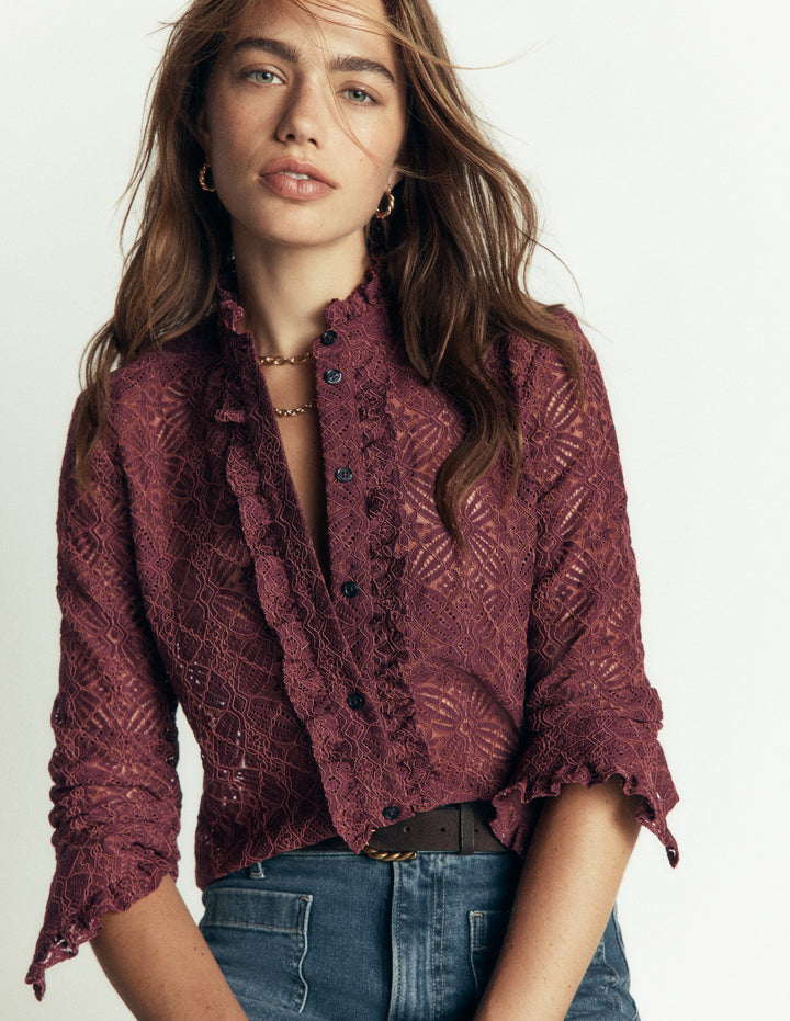 Sienna Frill Lace Shirt-Deep Wisteria