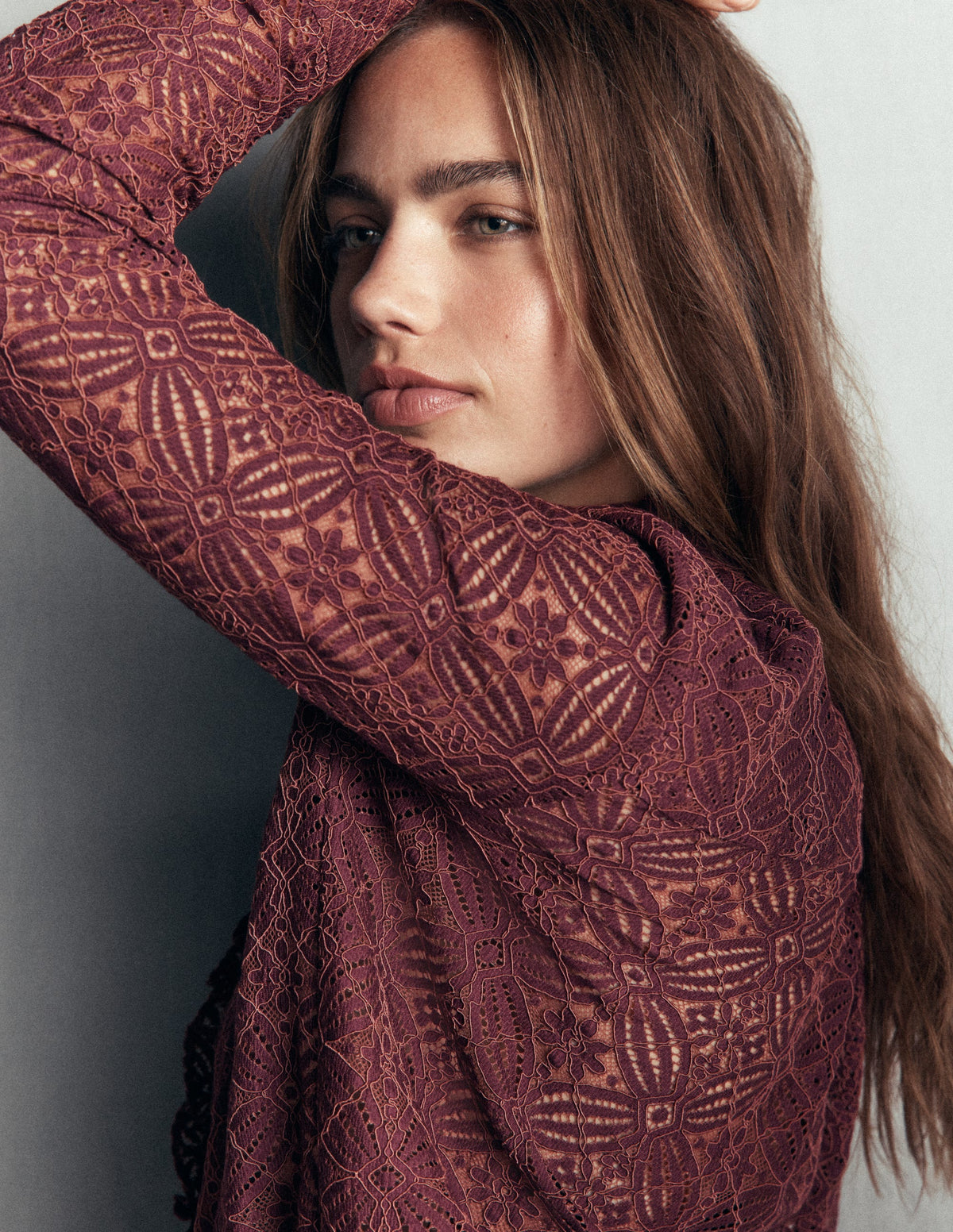 Sienna Frill Lace Shirt-Deep Wisteria - Image 2