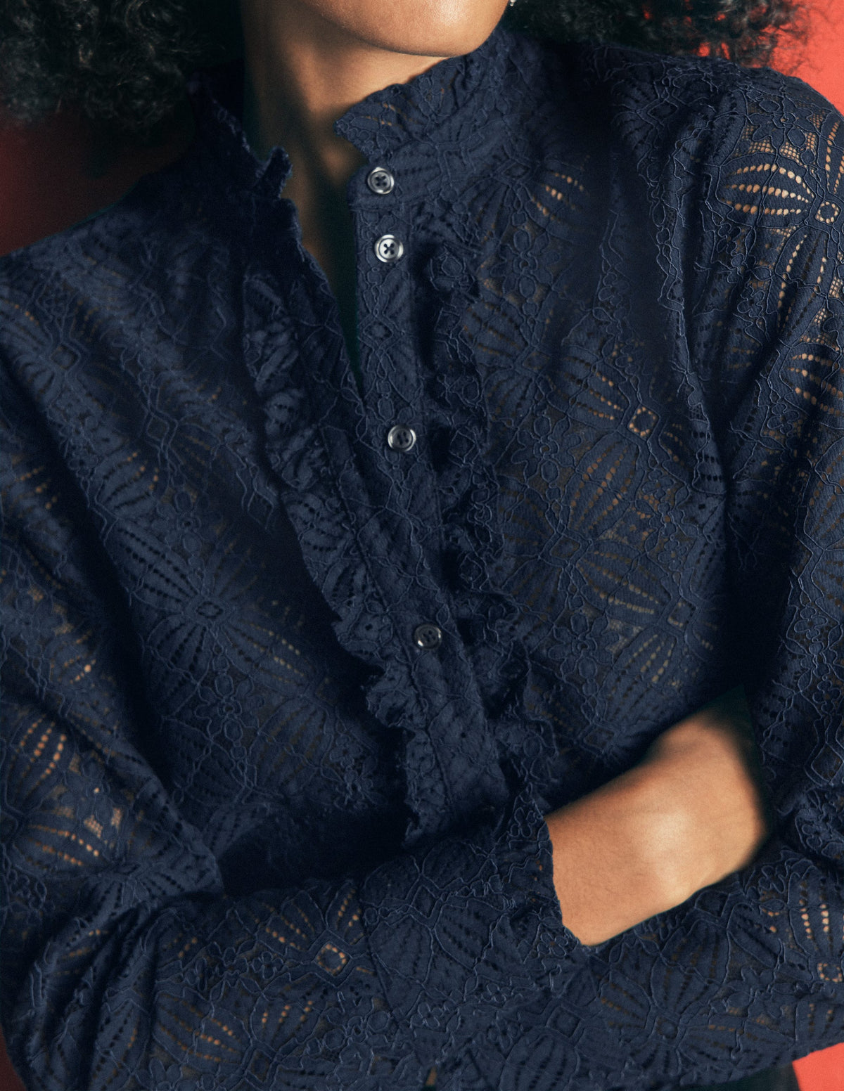 Sienna Frill Lace Shirt-Navy-2