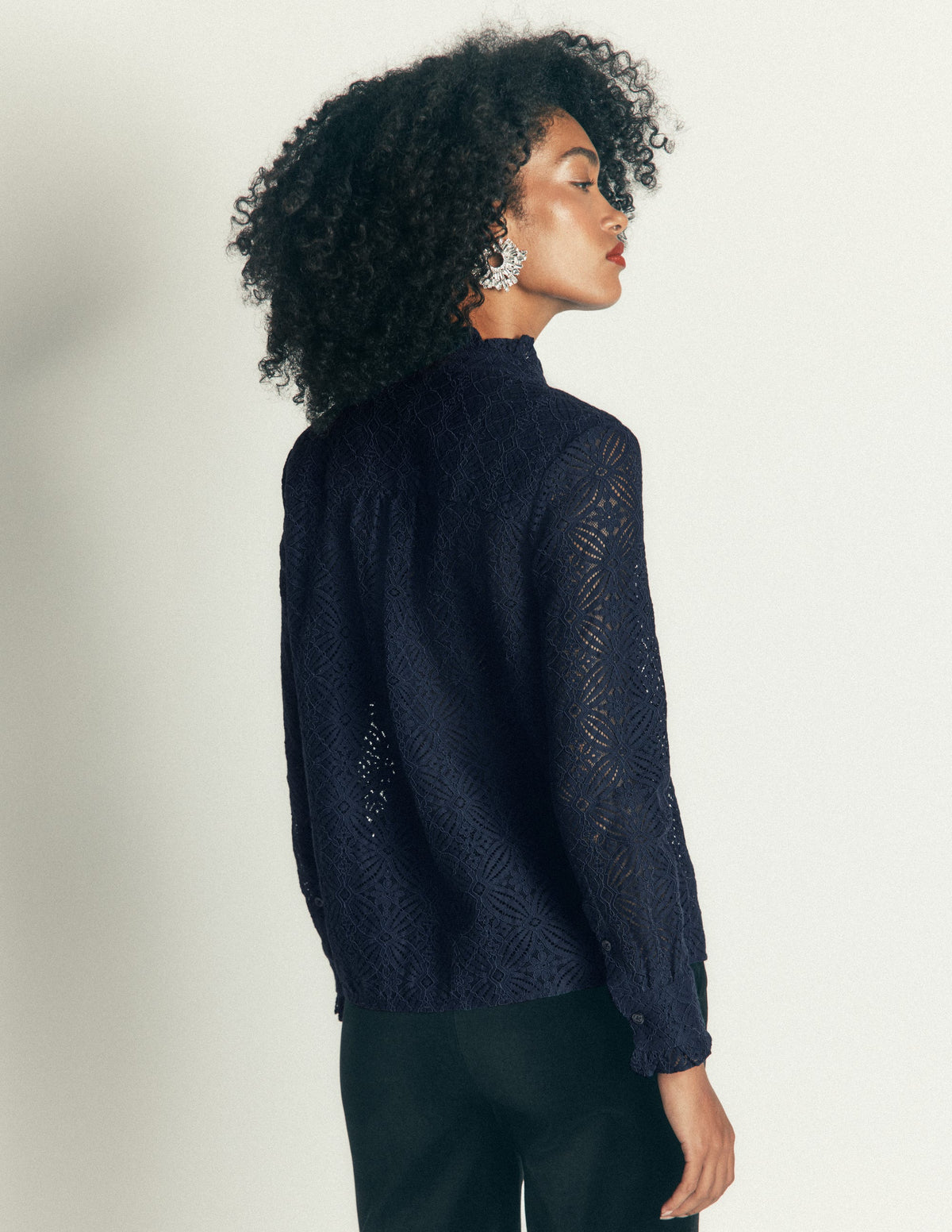 Sienna Frill Lace Shirt-Navy-3