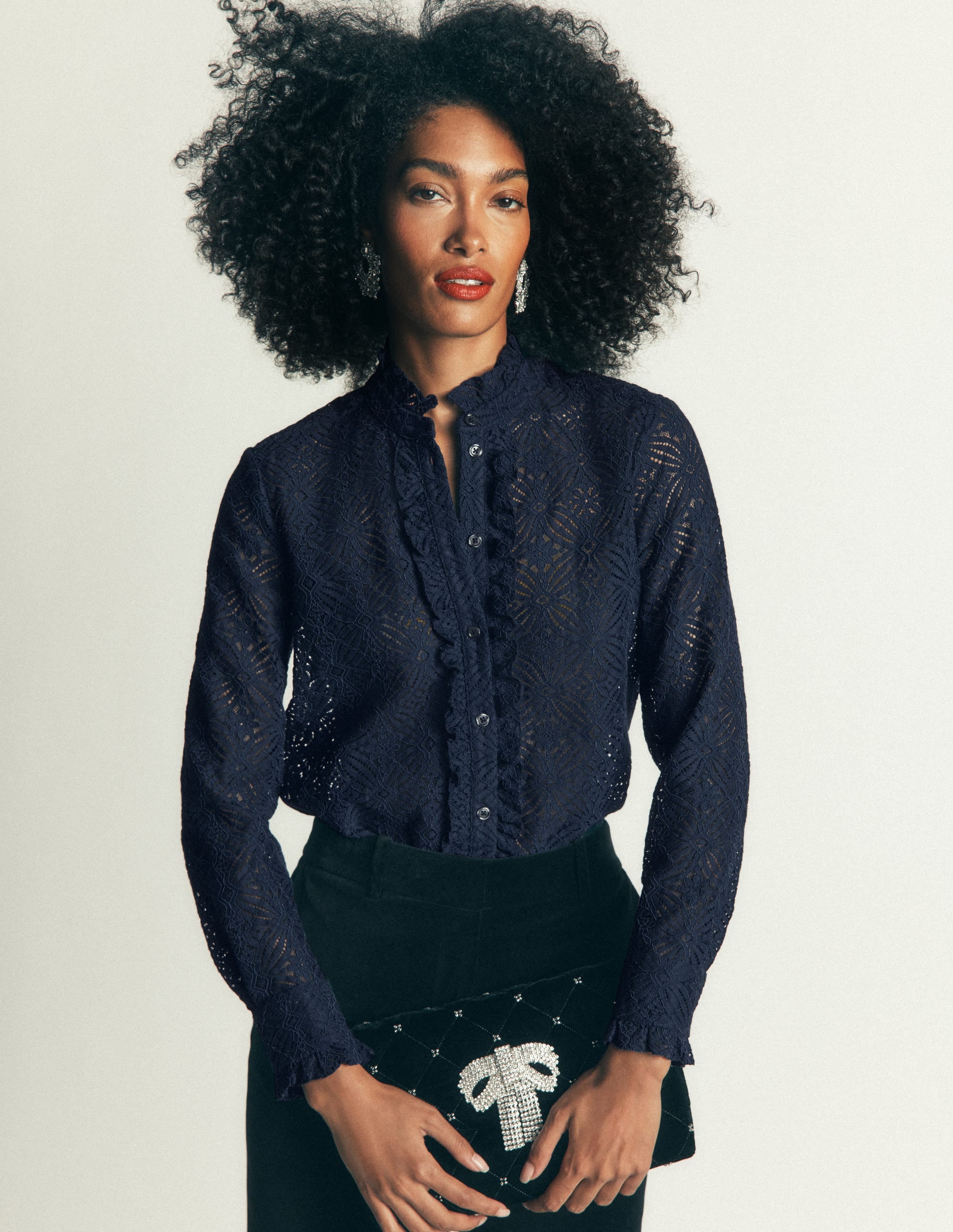 Sienna Frill Lace Shirt - Navy | Boden USA