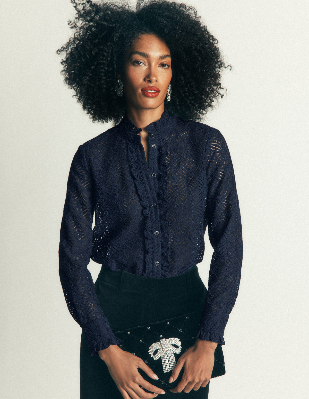 Sienna Frill Lace Shirt-Navy - Image 5