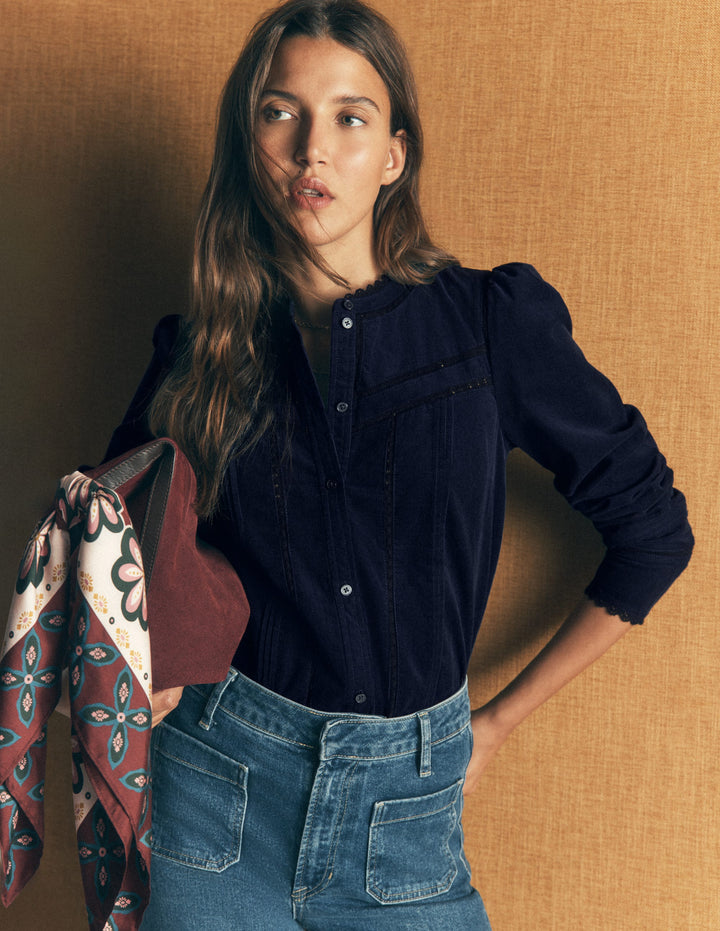 Carmen Lace Trim Cord Top-Navy
