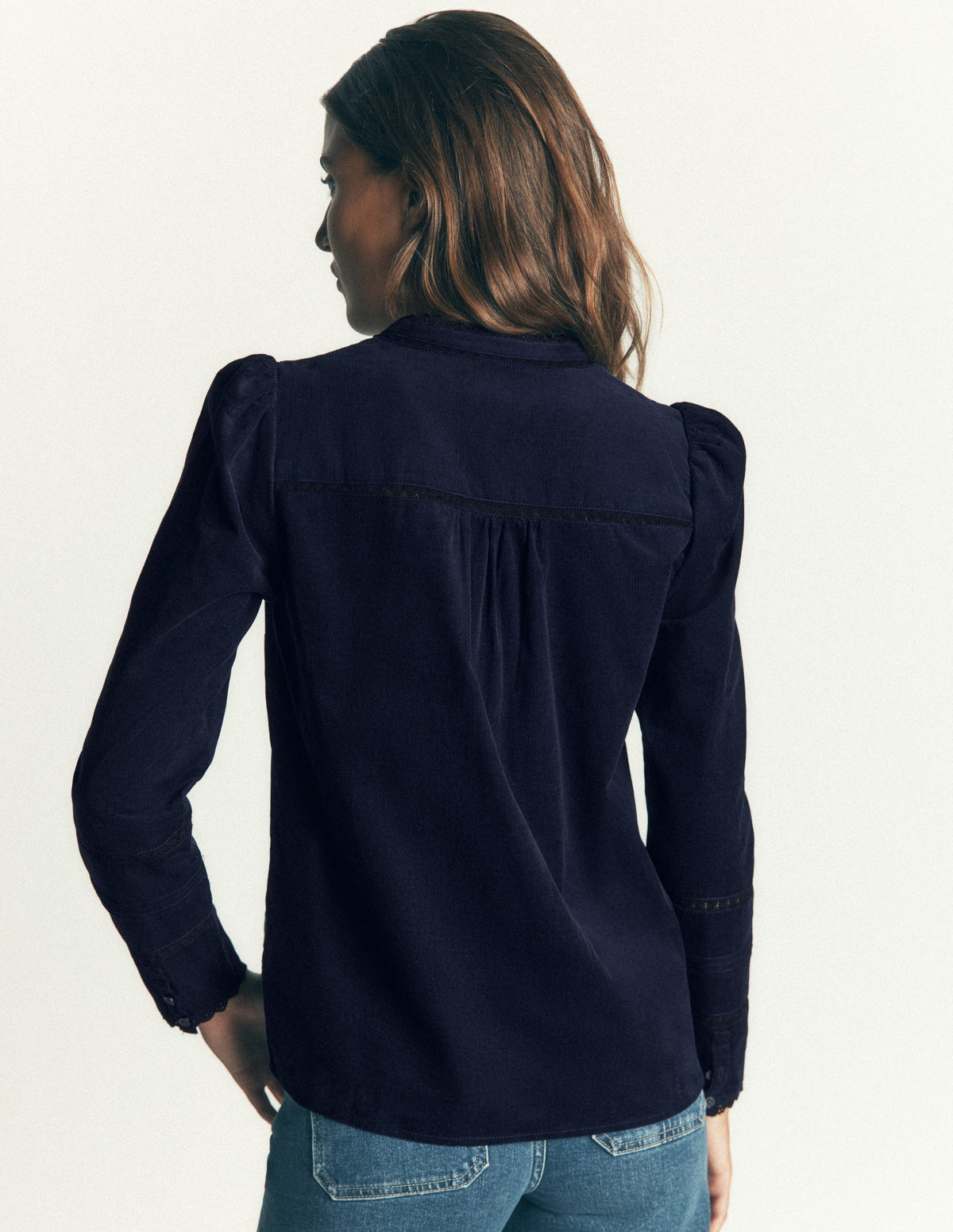 Carmen Lace Trim Cord Top-Navy - Image 3