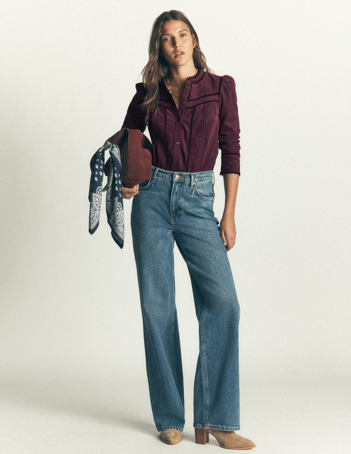 Carmen Lace Trim Cord Top-Dark Cherry