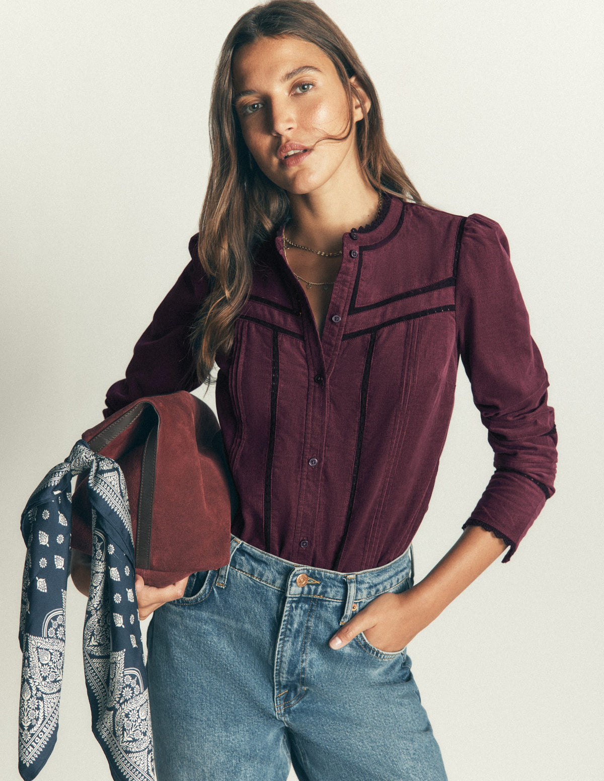 Carmen Lace Trim Cord Top-Dark Cherry-6