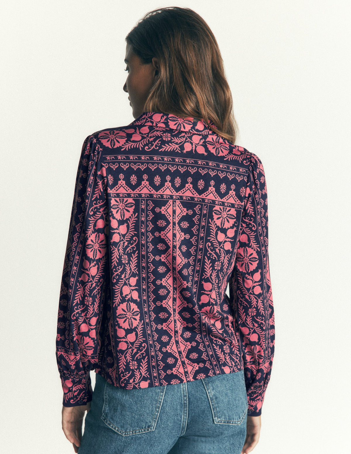 Collared Jersey Shirt-French Navy, Charmed Foliage-3