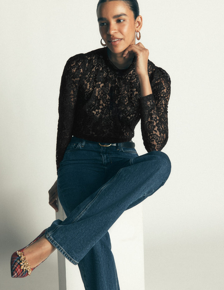 Lace Detail Top-Black