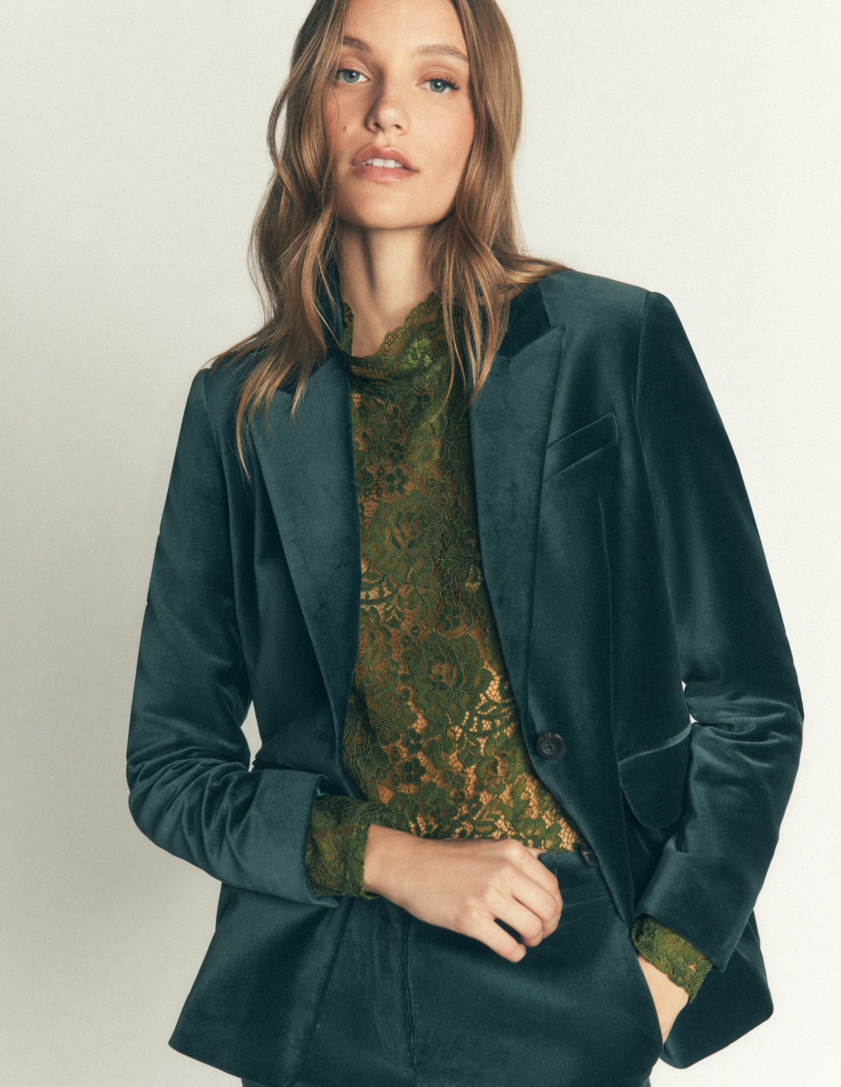 Lace Detail Top-Brunswick Green-1