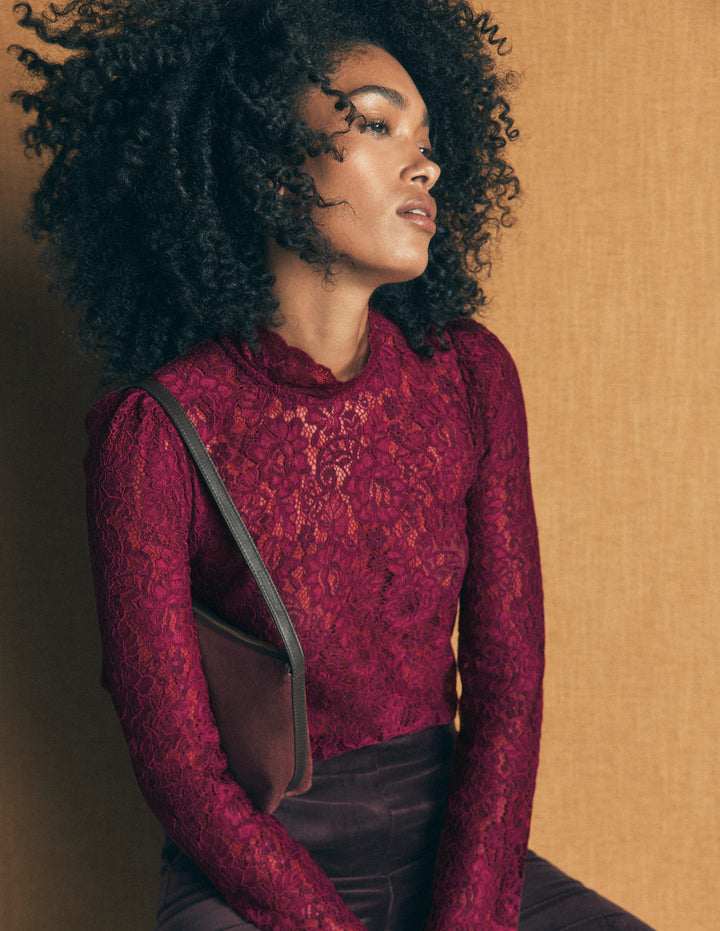 Lace Detail Top-Beetroot Red