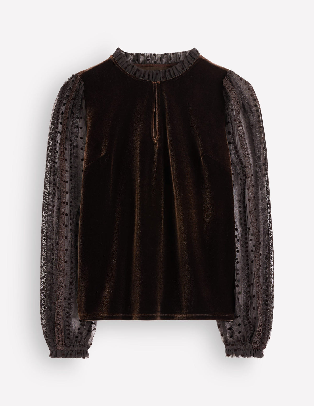Tulle Mix Velvet Top-Dark Chocolate - Image 6