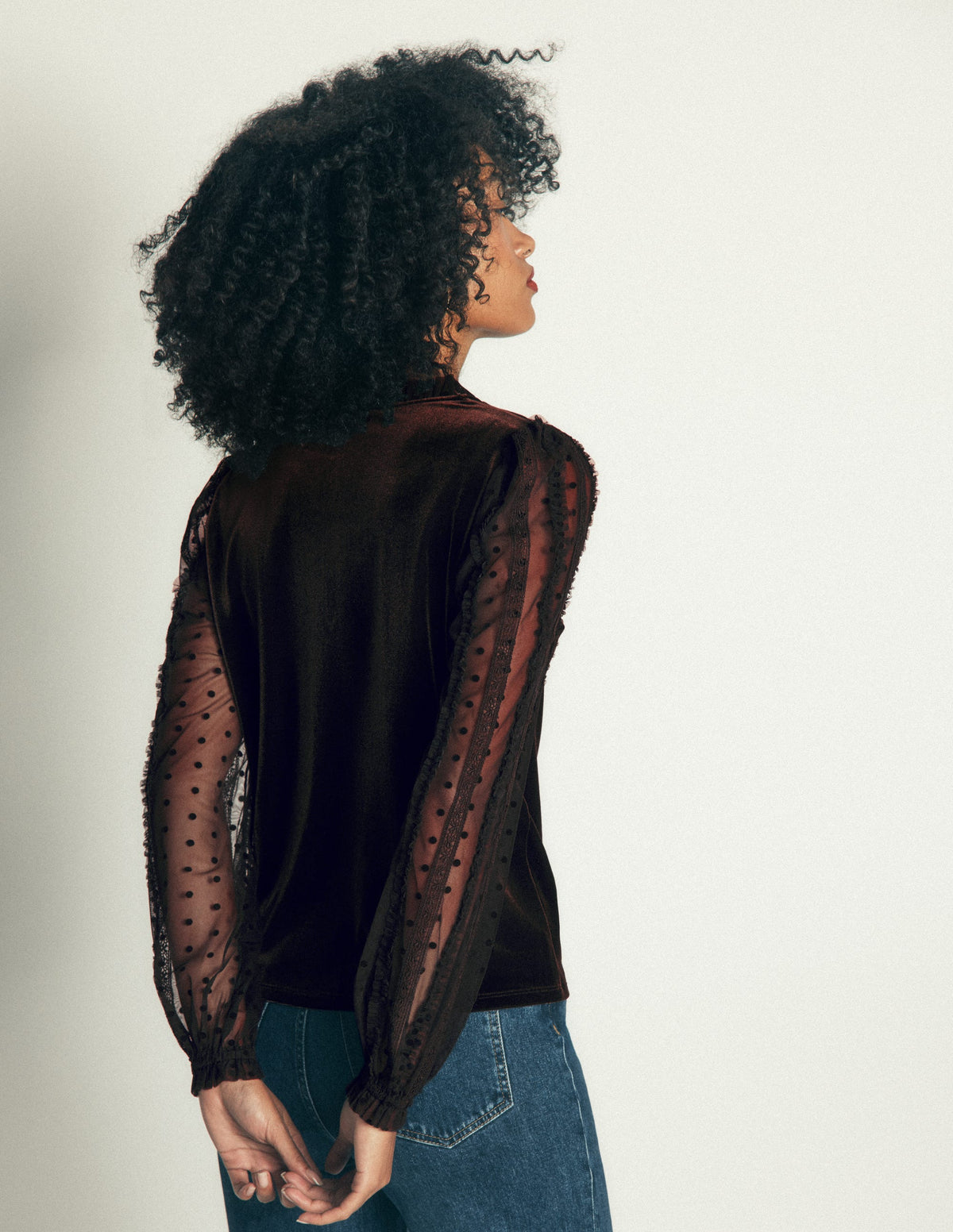 Tulle Mix Velvet Top-Dark Chocolate - Image 3