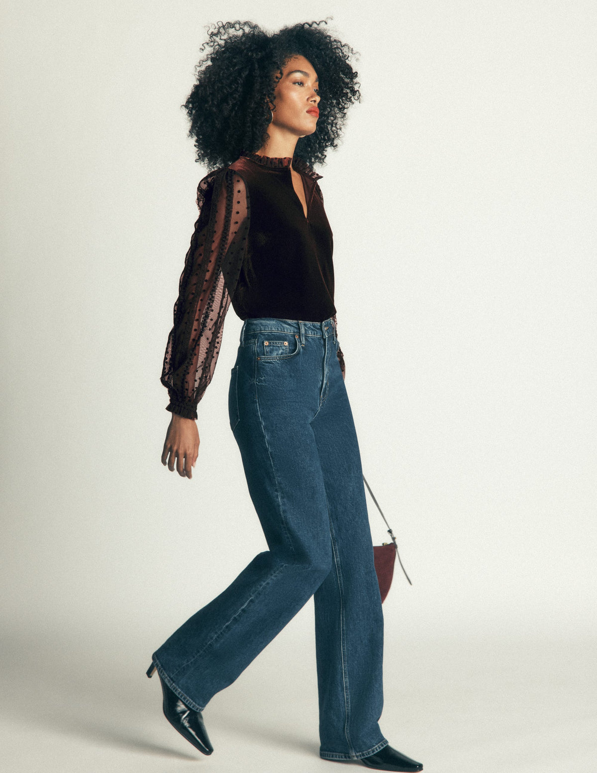 Tulle Mix Velvet Top-Dark Chocolate - Image 4