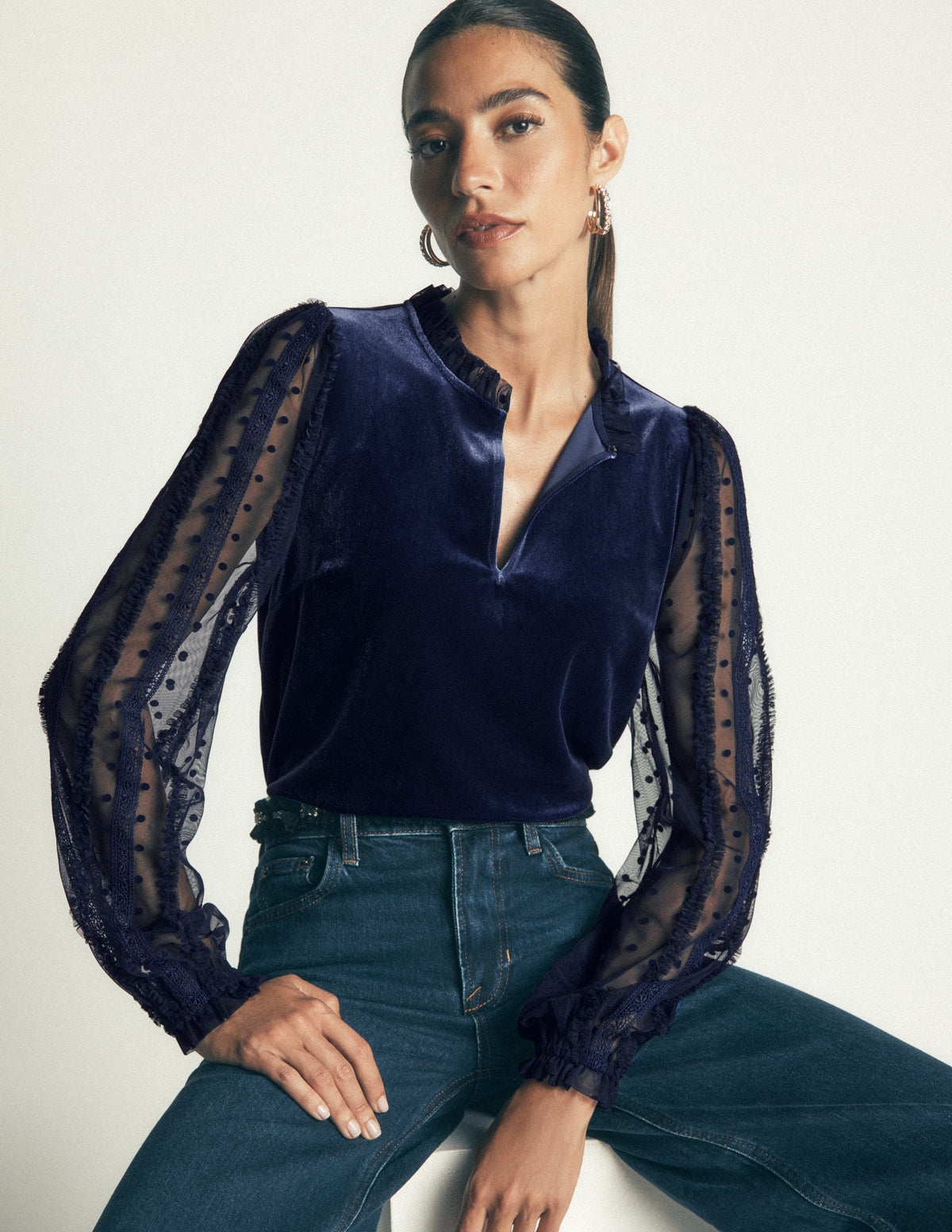 Tulle Mix Velvet Top-Zodiac Purple - Image 1