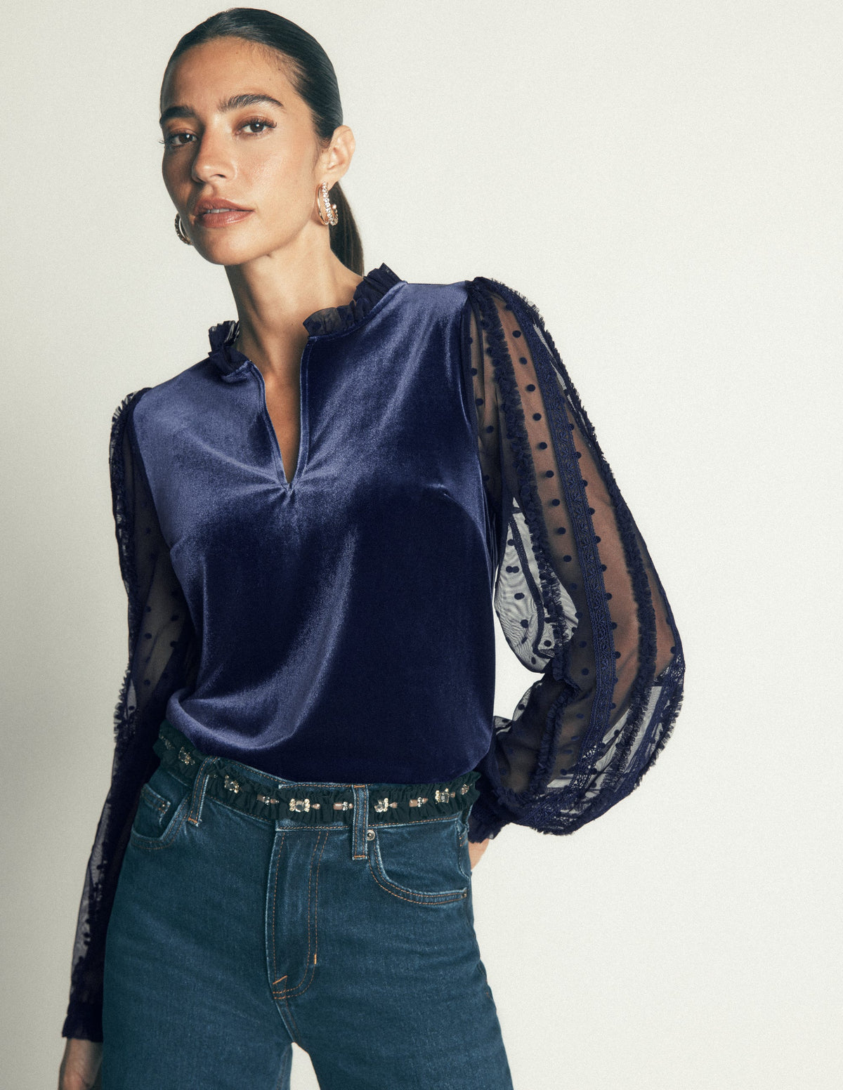 Tulle Mix Velvet Top-Zodiac Purple - Image 4