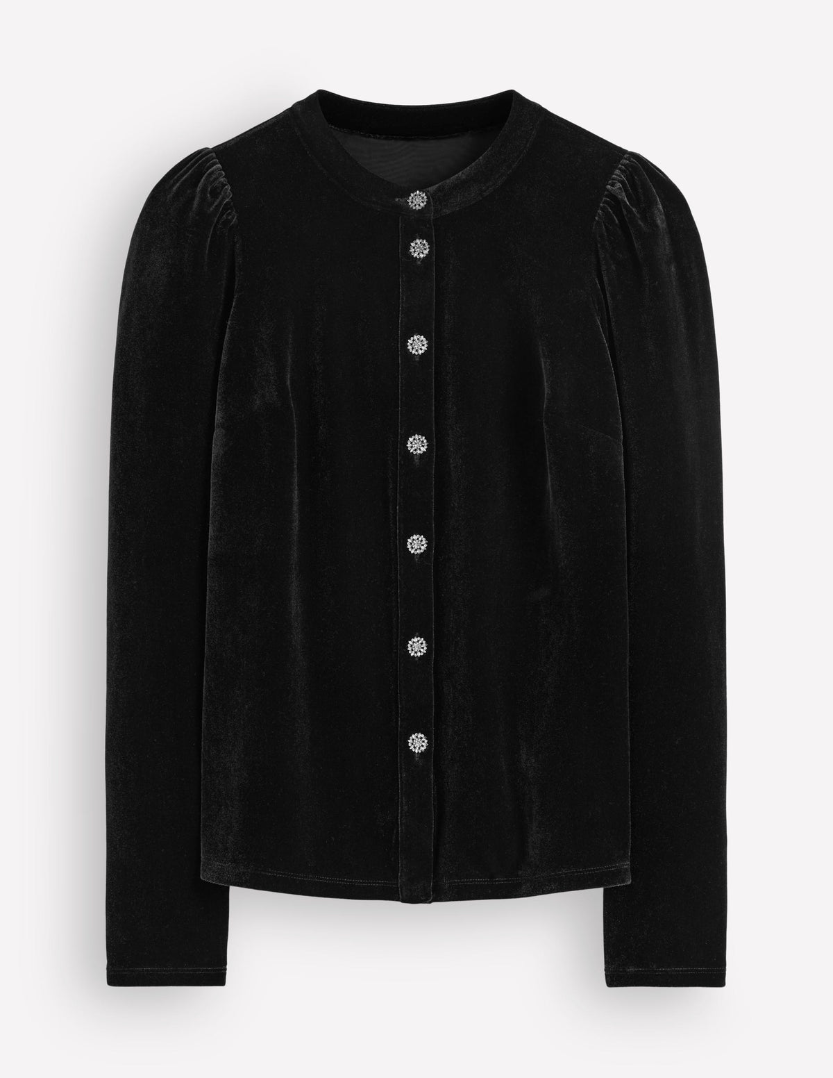Puff Sleeve Velvet Shirt-Black - Image 5
