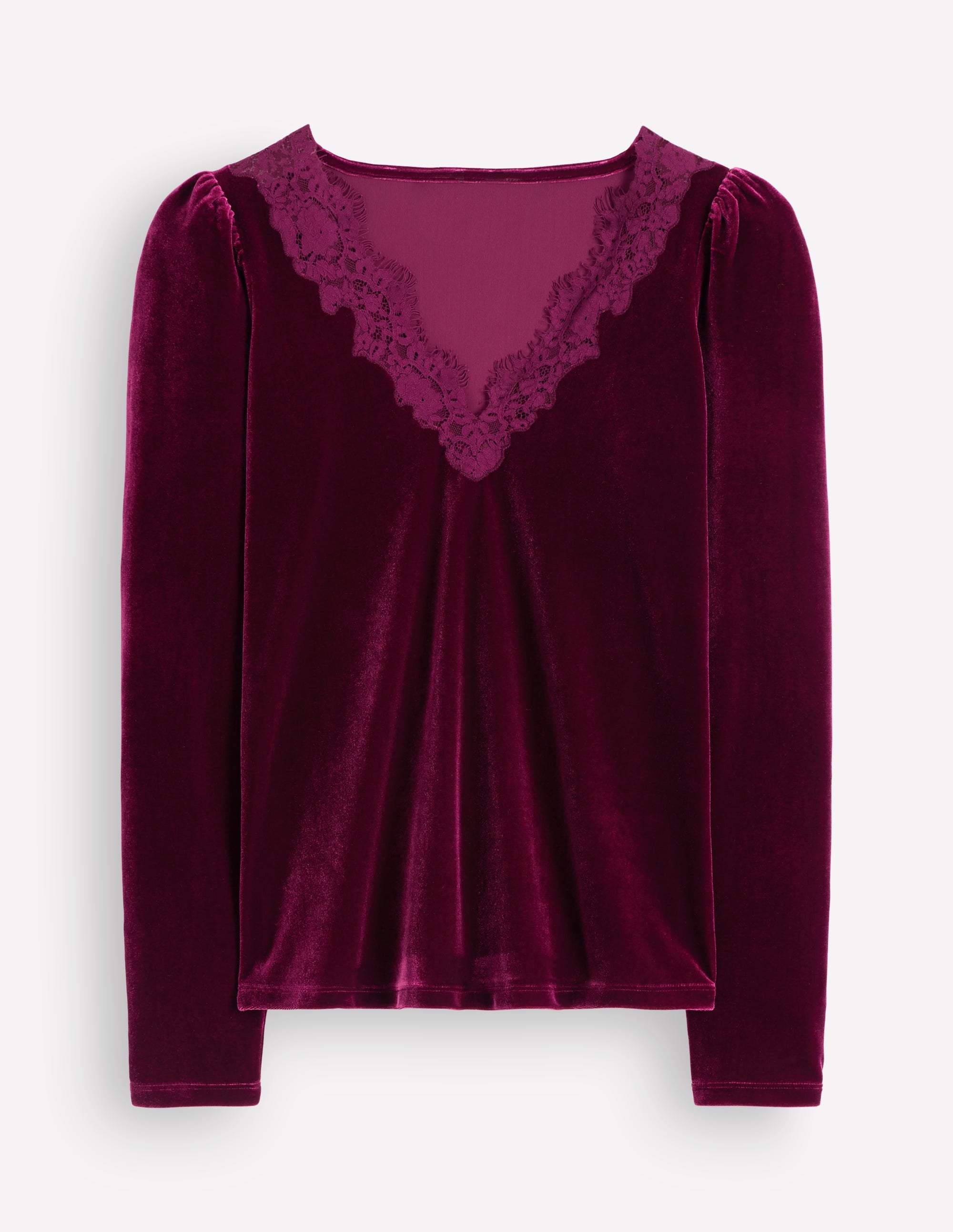 Lace Trim V-Neck Velvet Top-Beetroot Red - Image 5