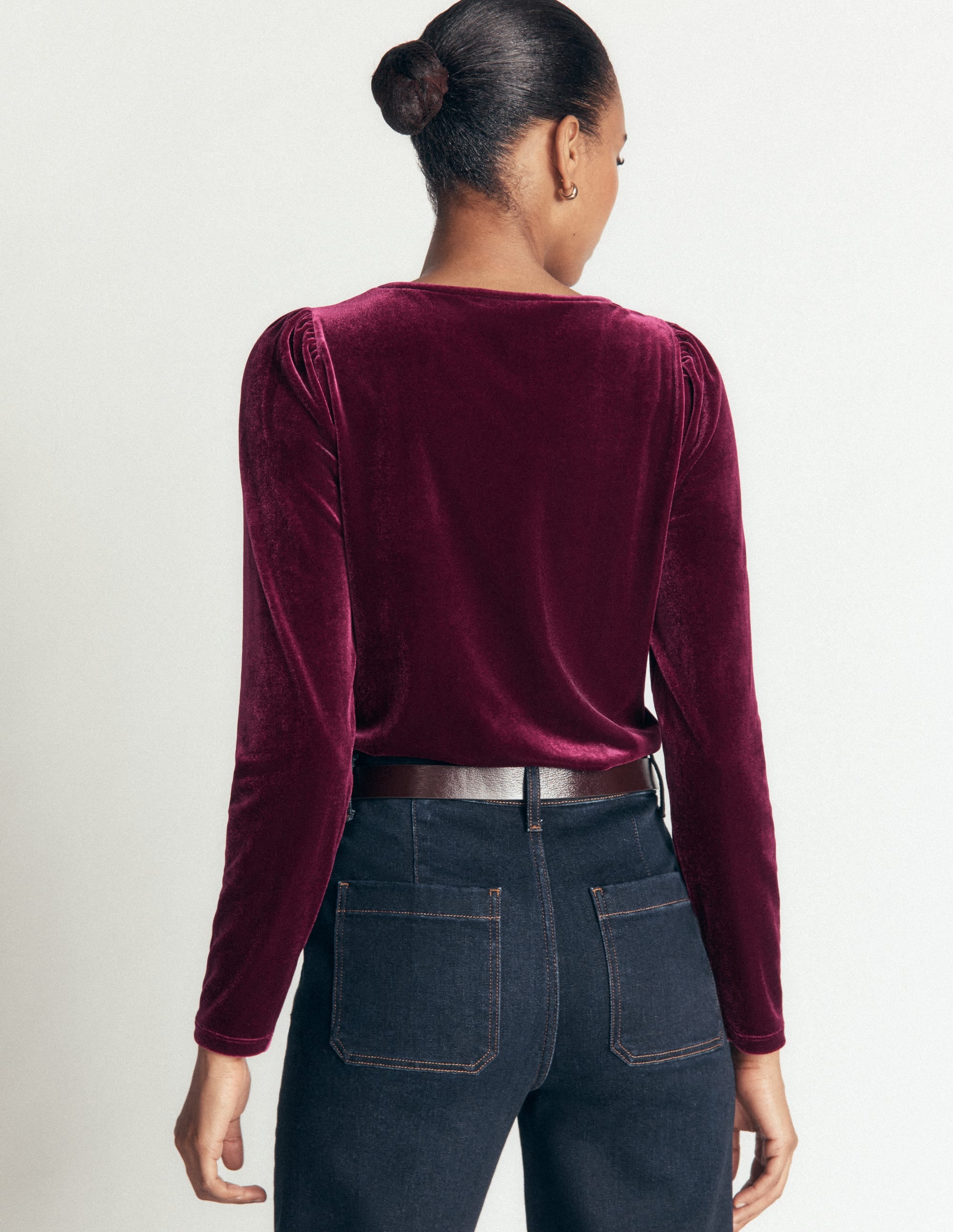 Lace Trim V-Neck Velvet Top-Beetroot Red - Image 3