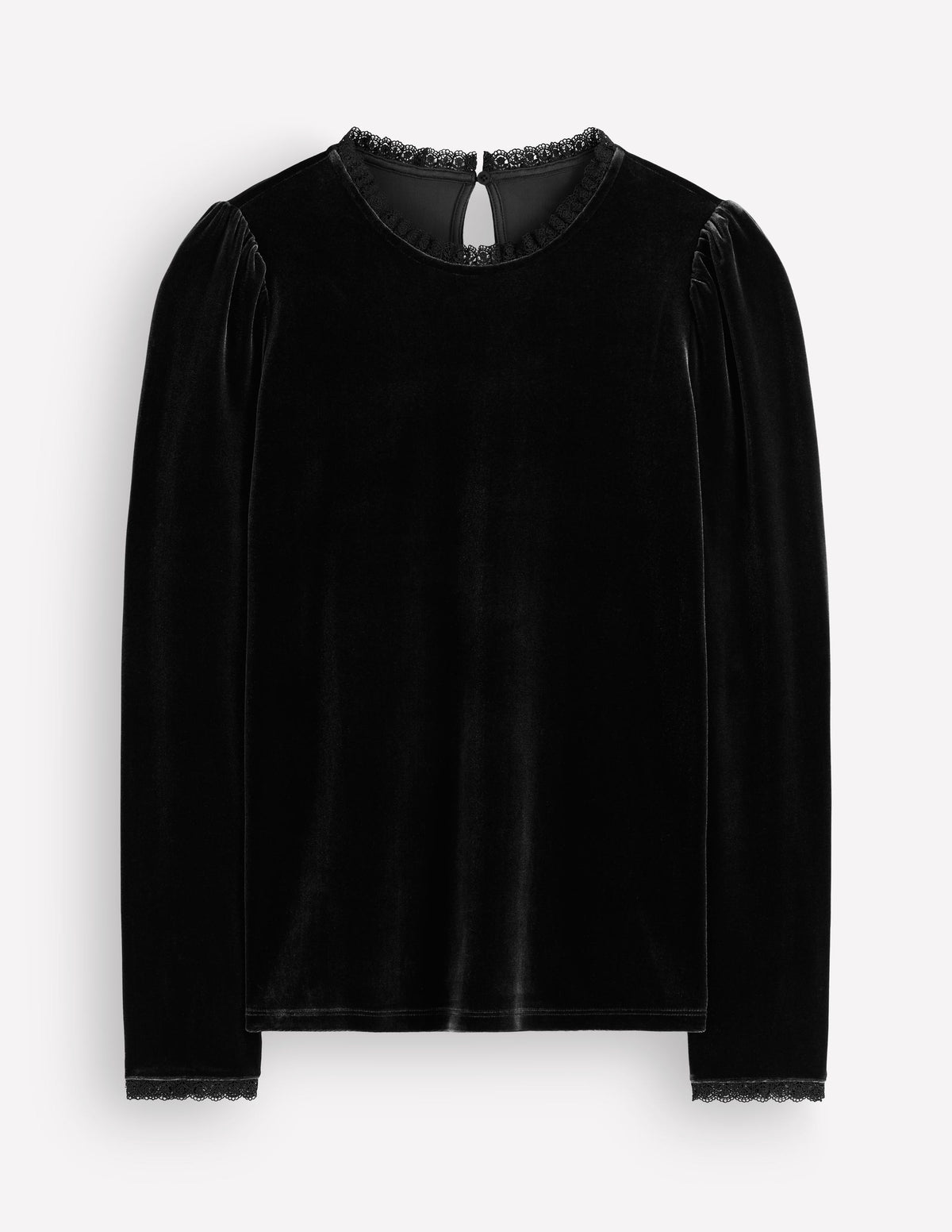 Lace Trim Velvet Top-Black - Image 5