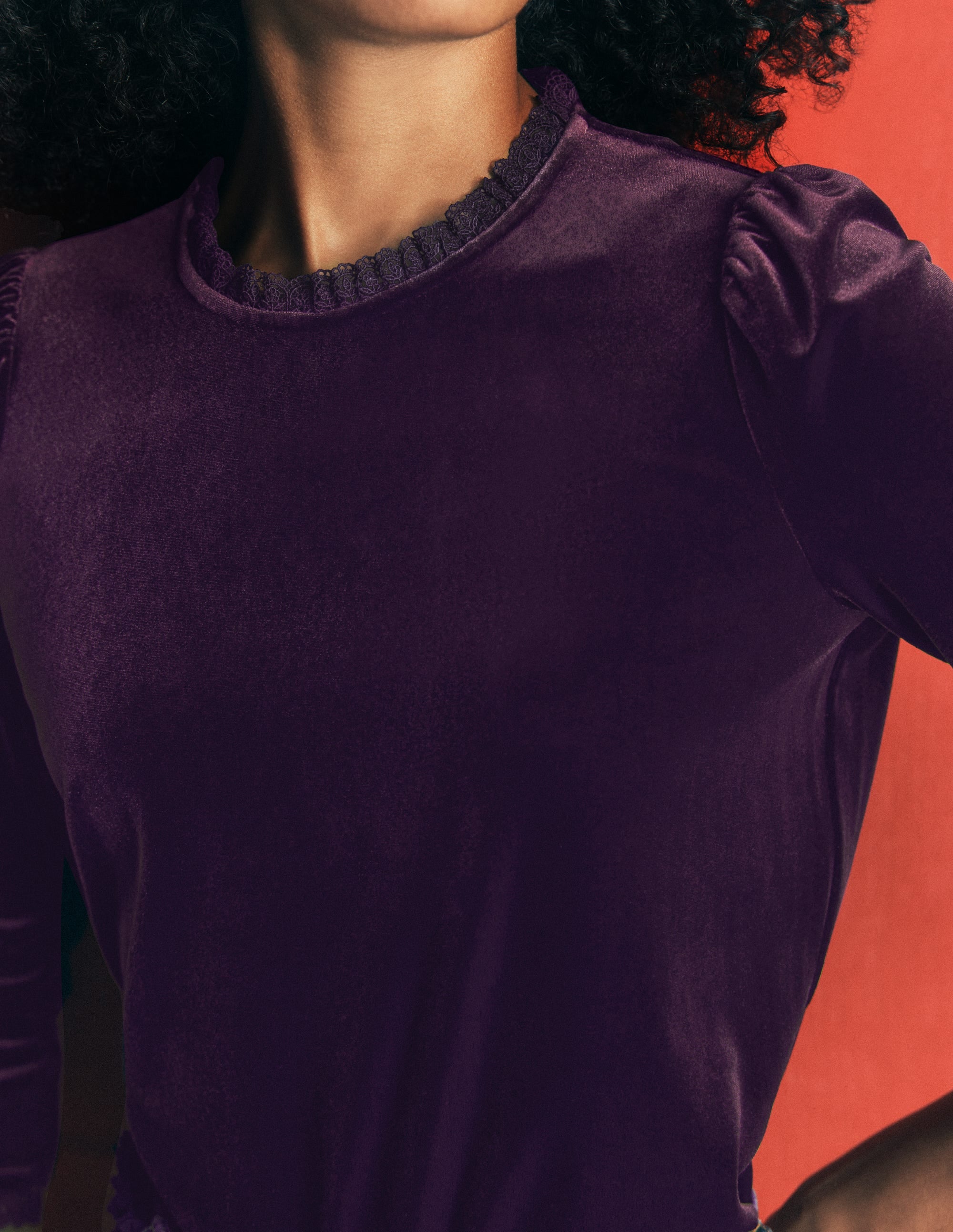 Lace Trim Velvet Top - Night Shade | Boden USA