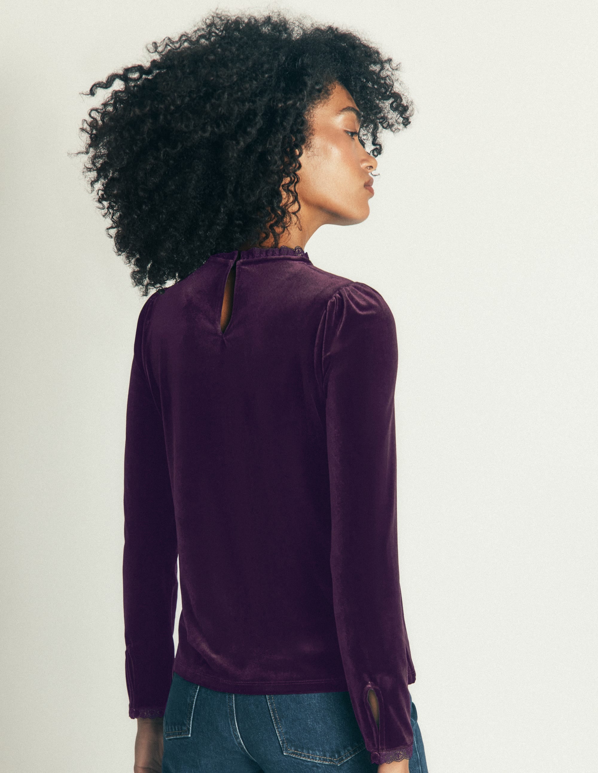 Lace Trim Velvet Top - Night Shade | Boden USA