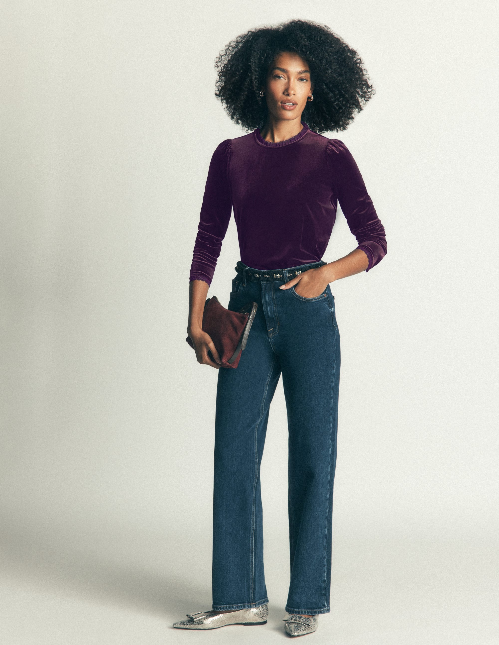 Lace Trim Velvet Top - Night Shade | Boden USA