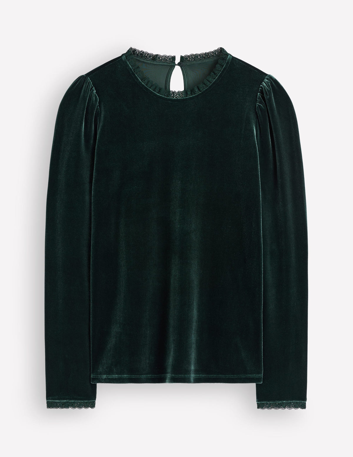 Lace Trim Velvet Top-Midnight Emerald-6