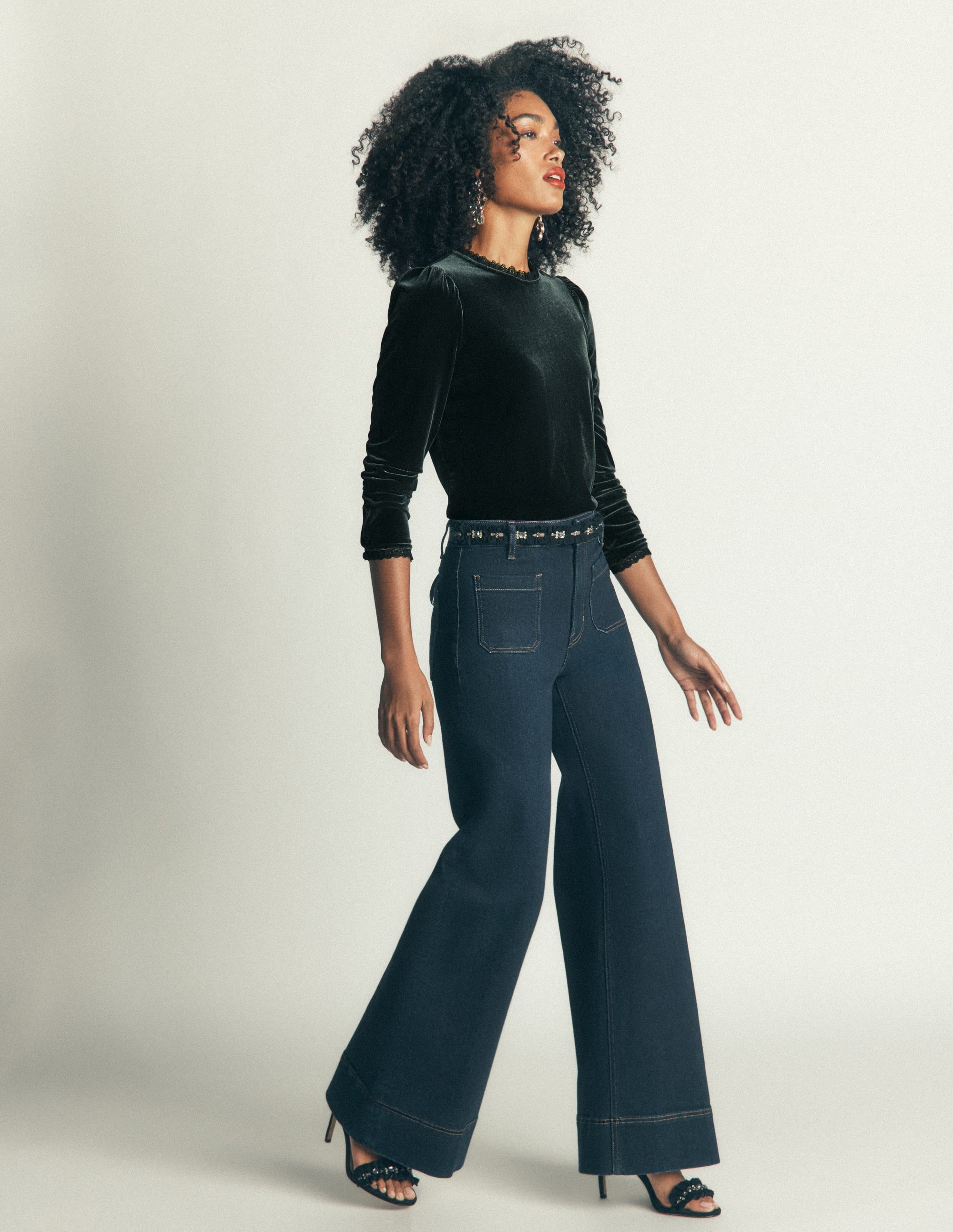 Lace Trim Velvet Top - Midnight Emerald | Boden USA