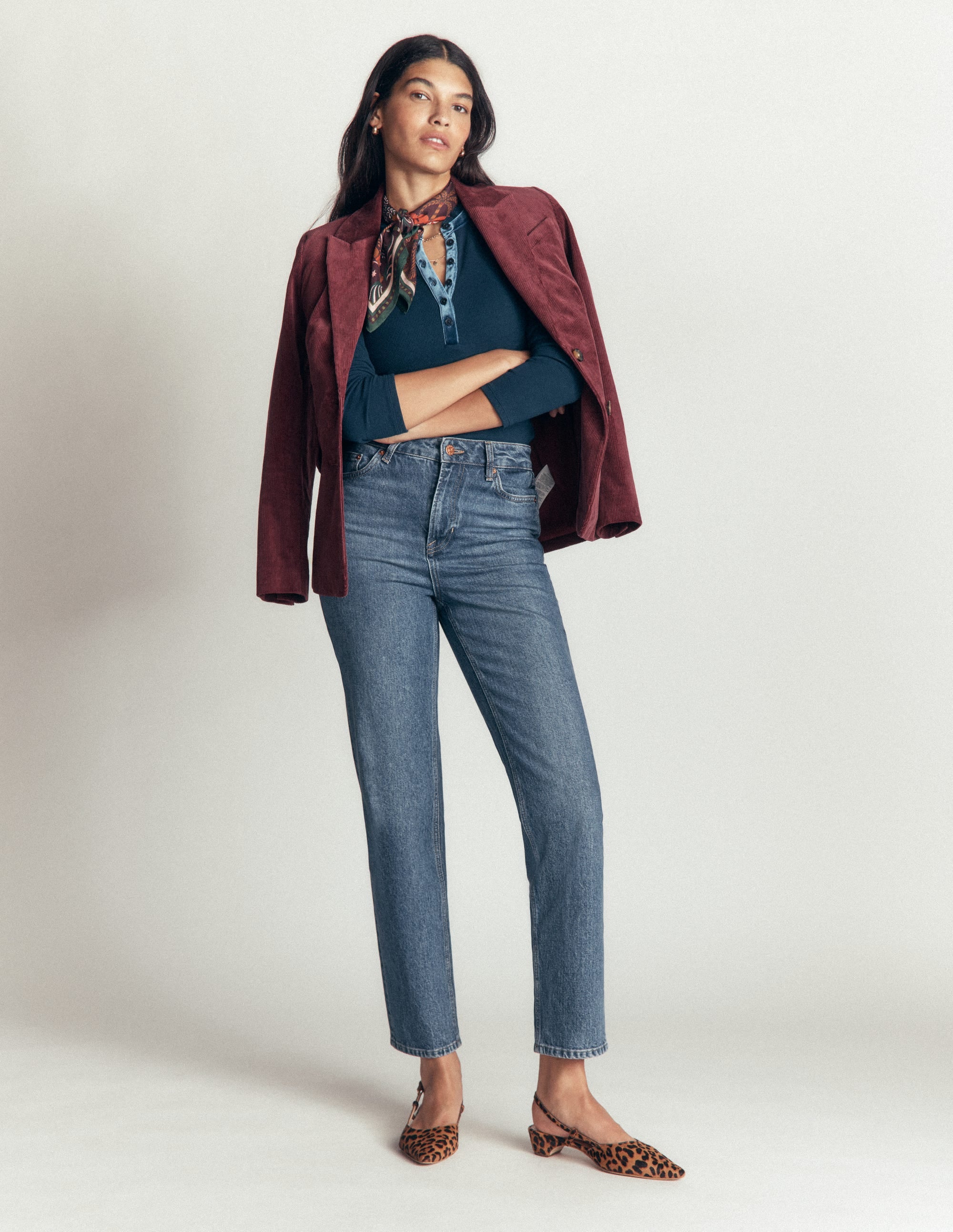 Velvet Ruffle Trim Henley Top-Sailor Blue - Image 6