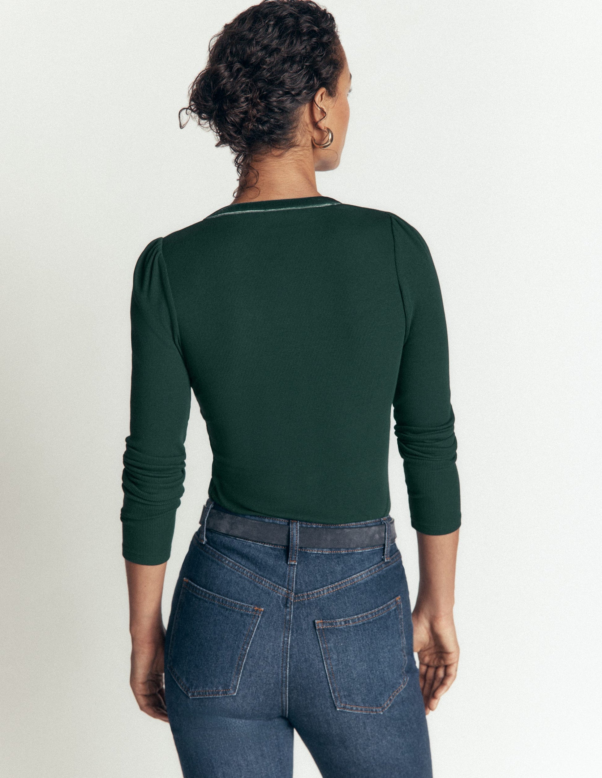 Velvet Trim Ribbed Cardigan-Green Pine-3