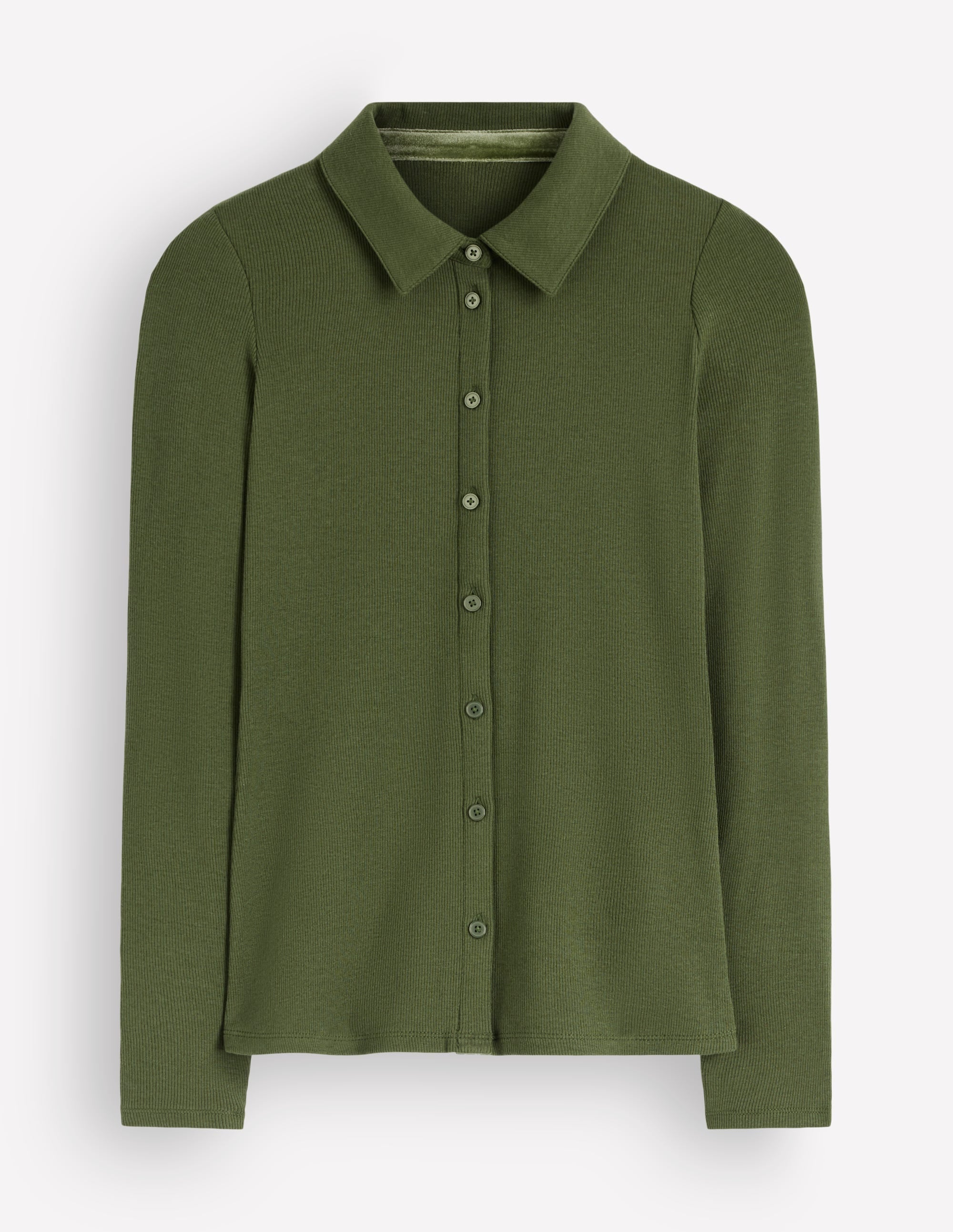Jersey Velvet Ribbed Shirt-Forest Green - Image 5
