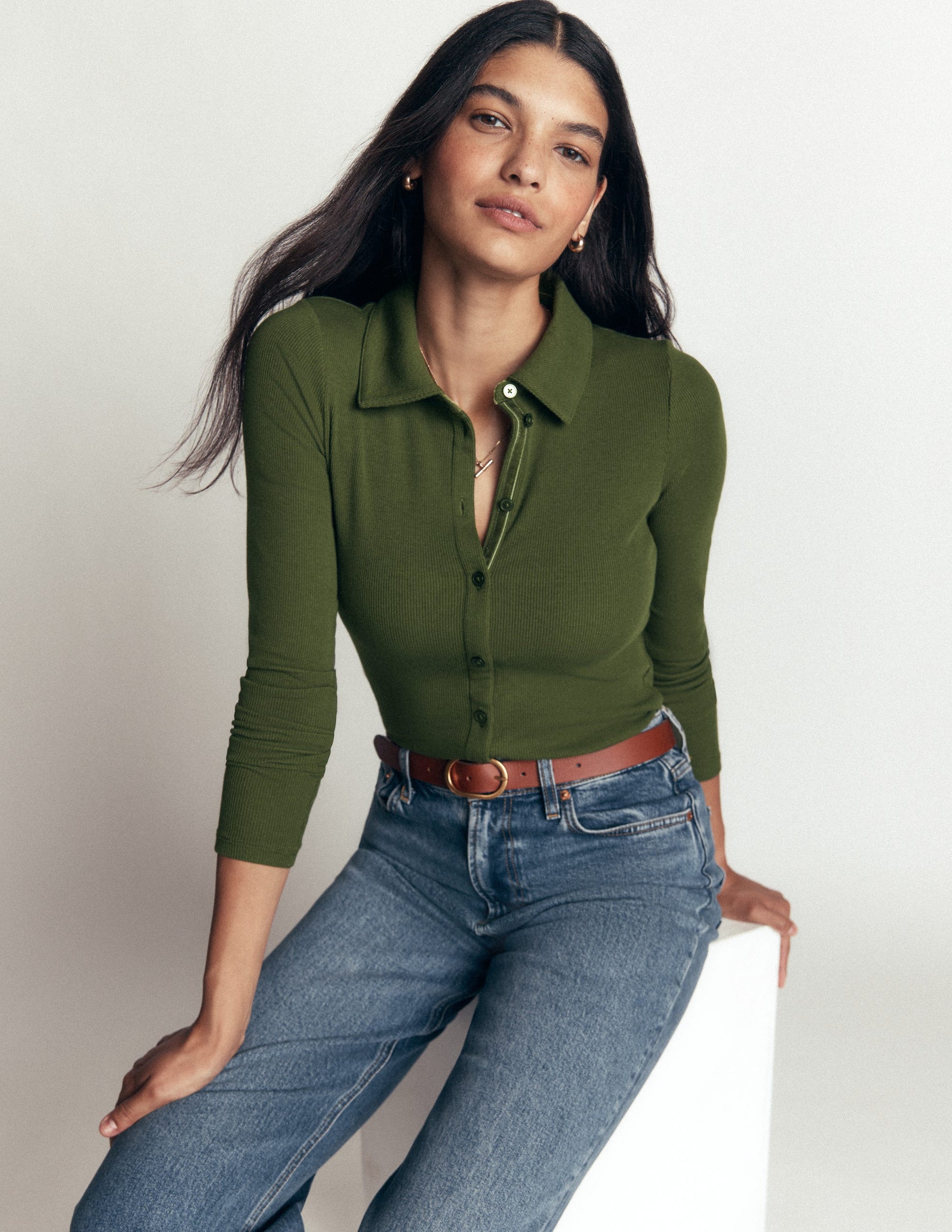 Jersey Velvet Ribbed Shirt-Forest Green-1