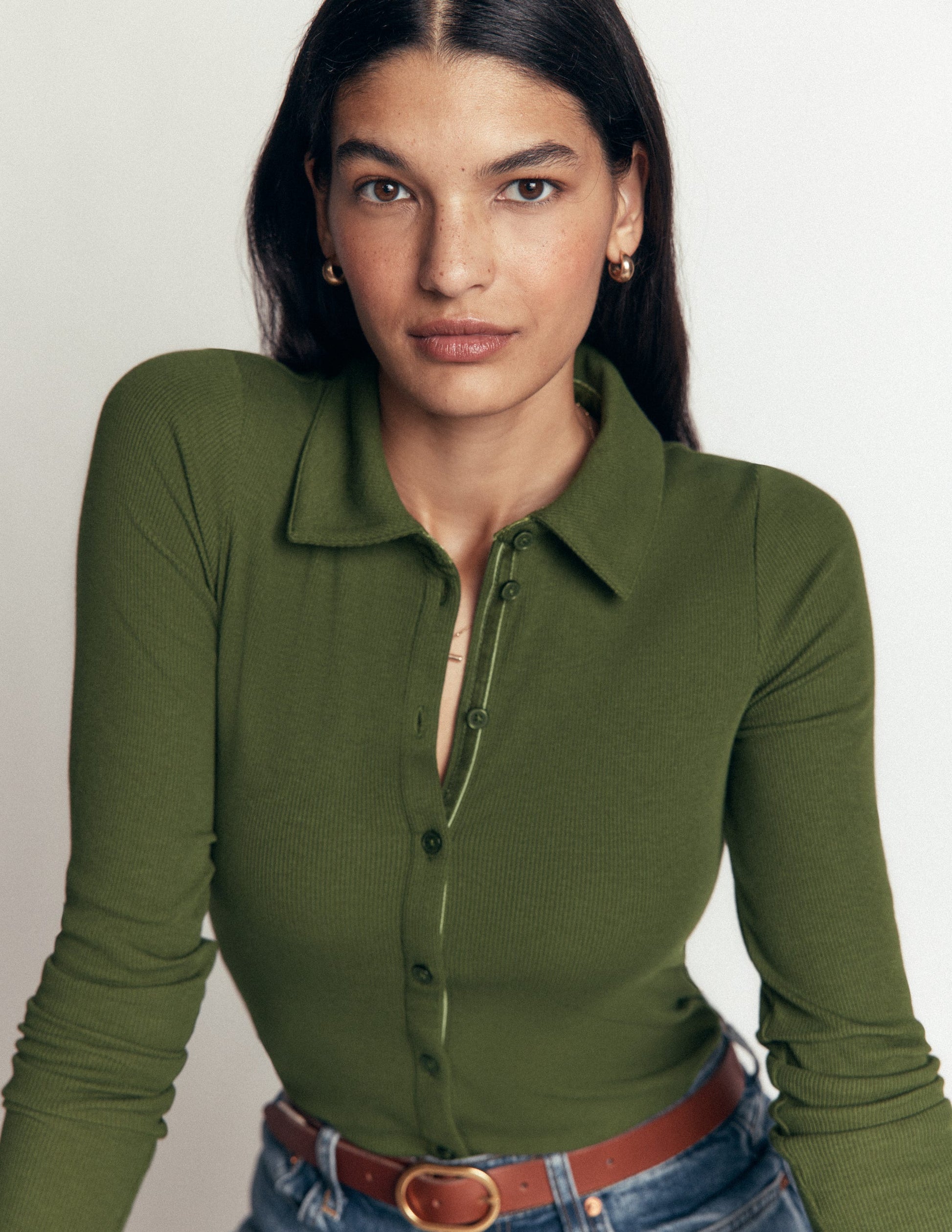 Jersey Velvet Ribbed Shirt-Forest Green-2