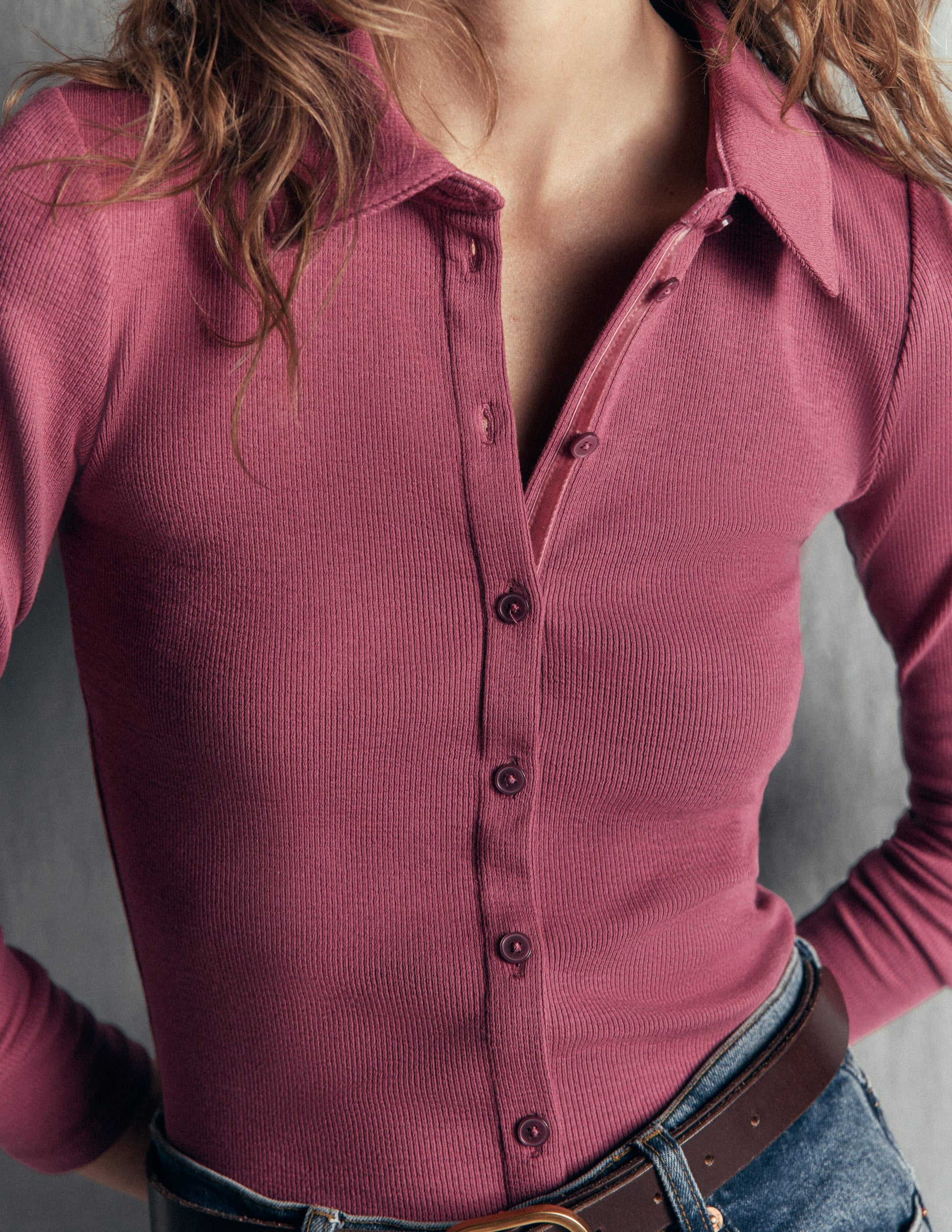 Jersey Velvet Ribbed Shirt-Maroon-2