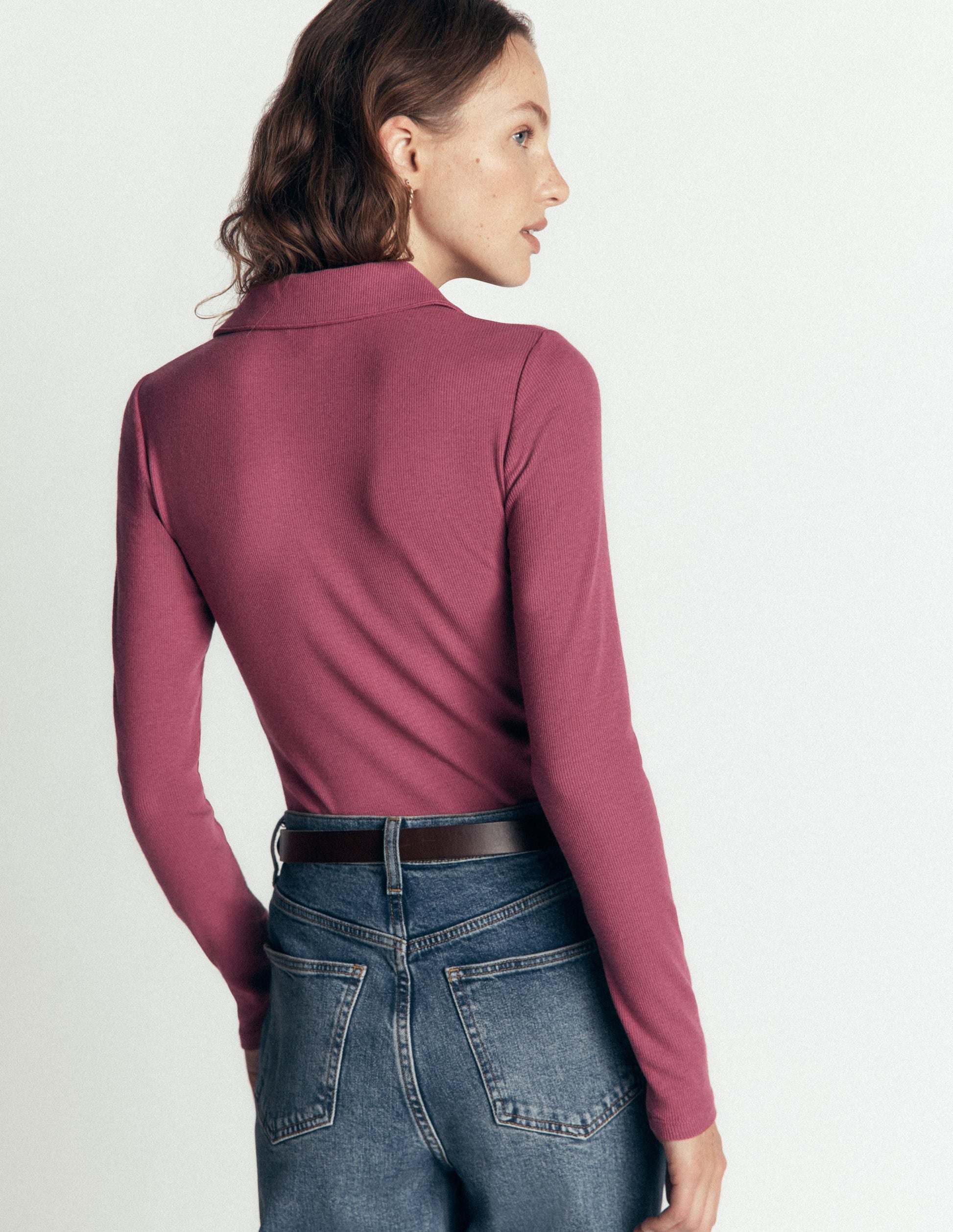 Jersey Velvet Ribbed Shirt-Maroon-3