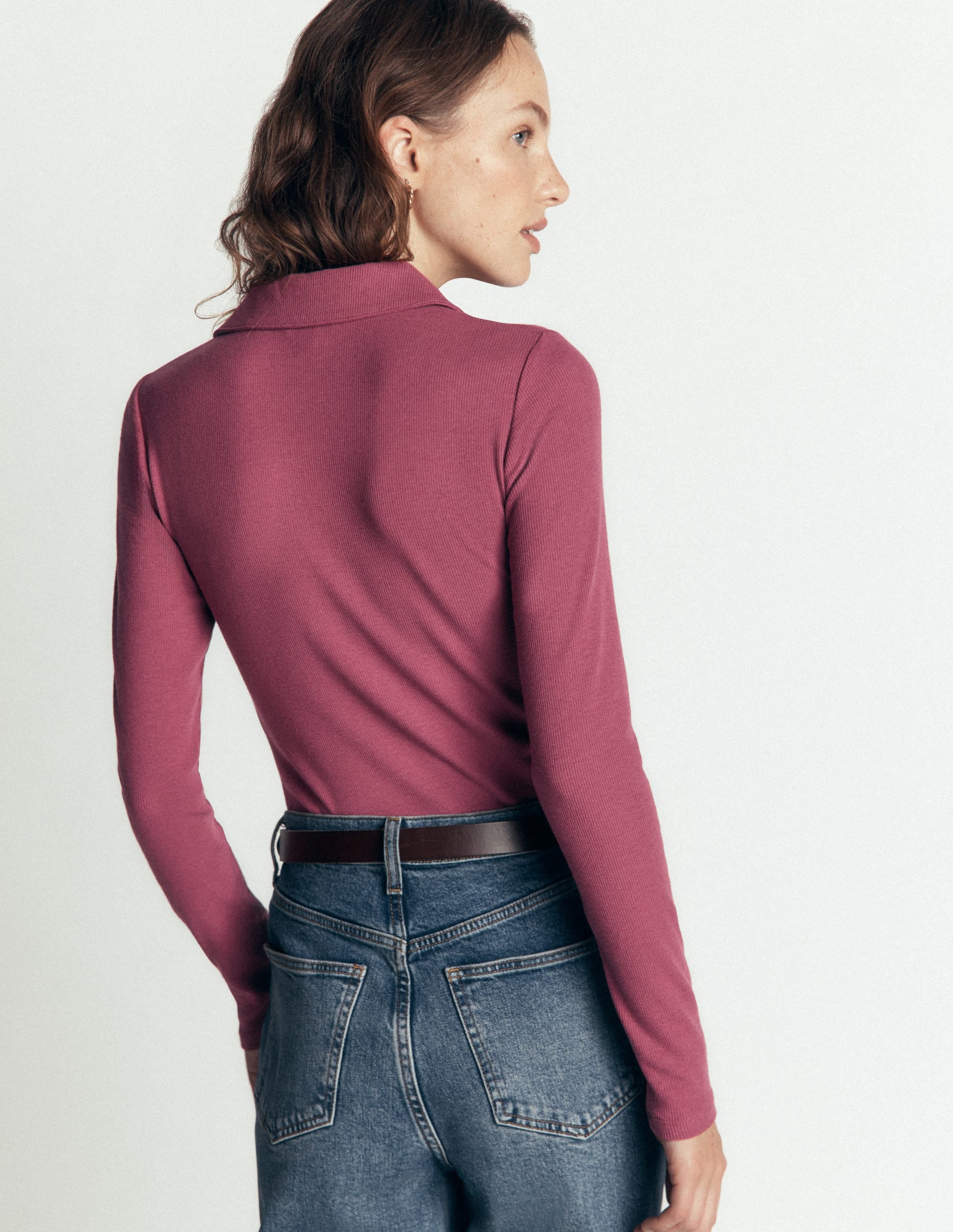 Jersey Velvet Ribbed Shirt-Maroon - Image 3