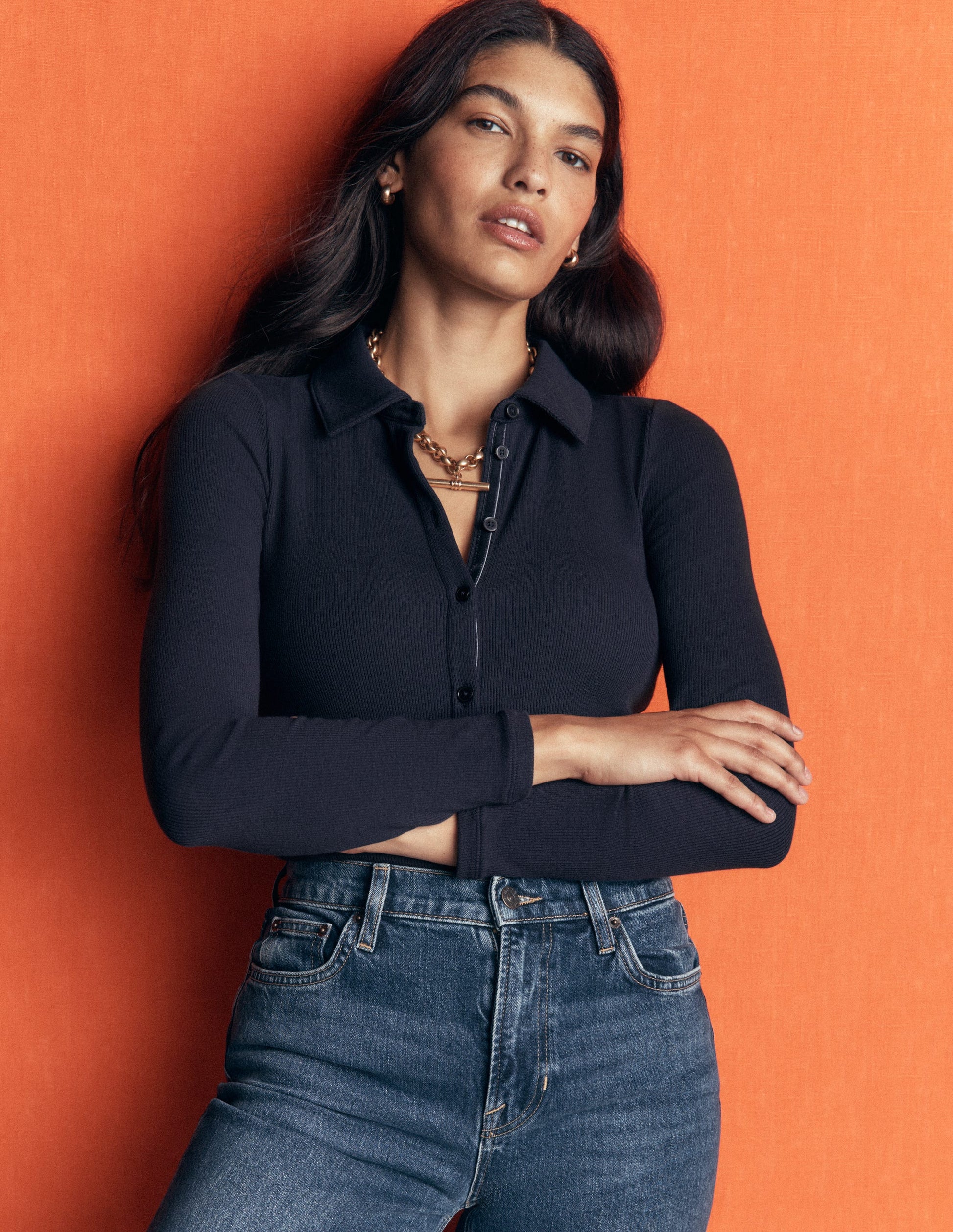 Jersey Velvet Ribbed Shirt-Navy-1