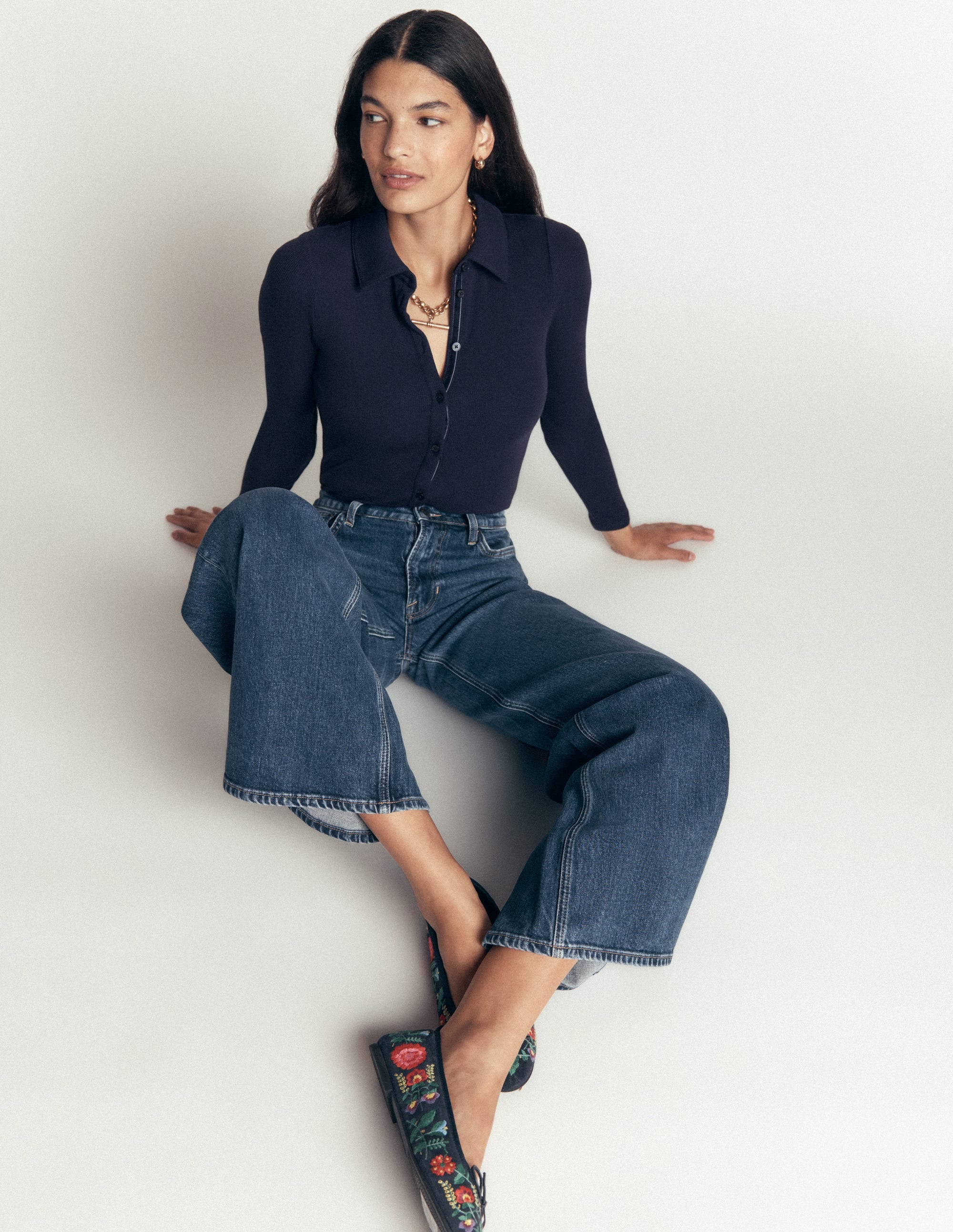 Jersey Velvet Ribbed Shirt-Navy - Image 4