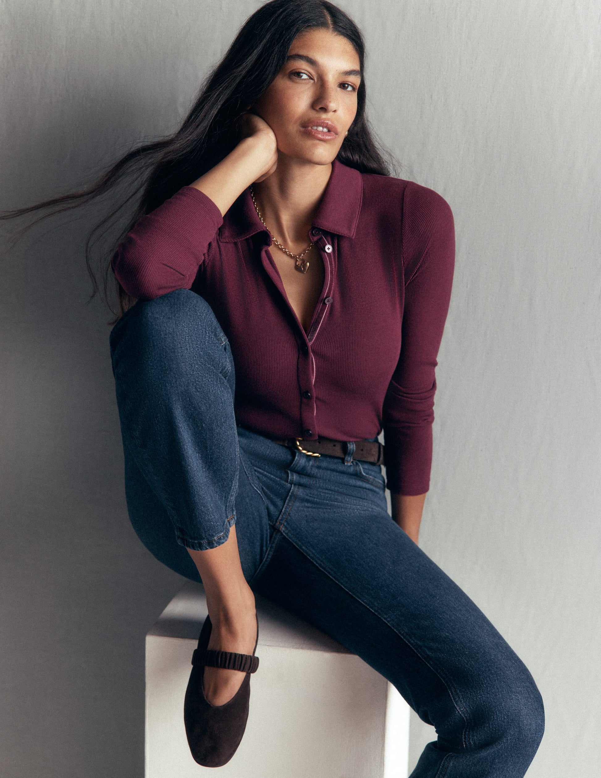Jersey Velvet Ribbed Shirt-Dark Cherry-1