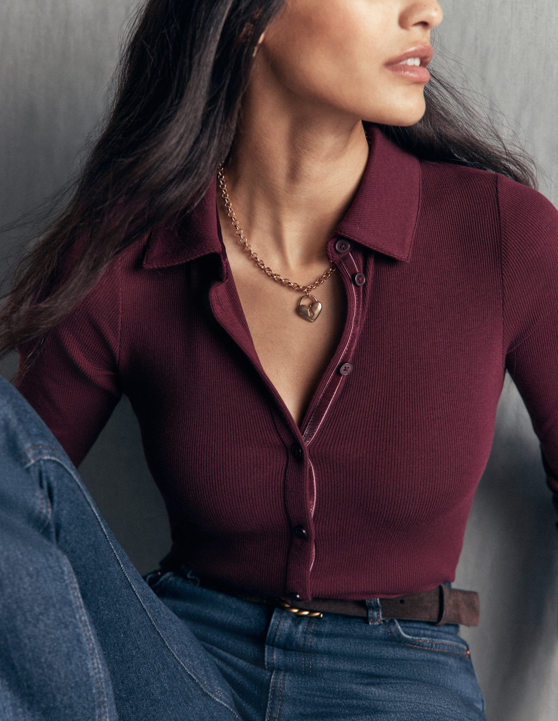Jersey Velvet Ribbed Shirt-Dark Cherry-2