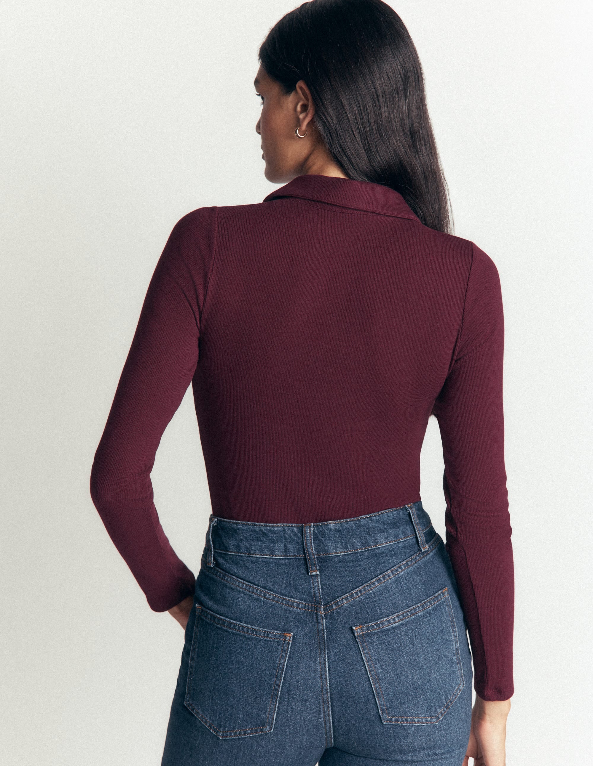 Jersey Velvet Ribbed Shirt-Dark Cherry - Image 3