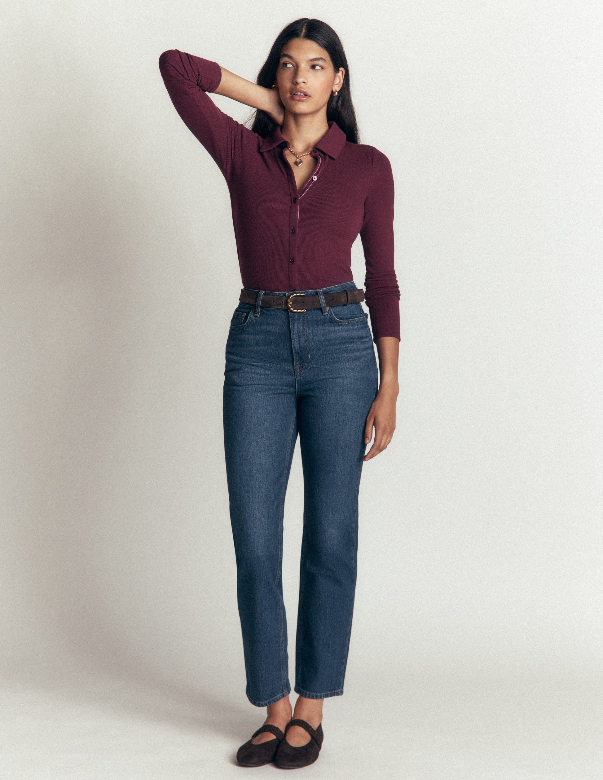 Jersey Velvet Ribbed Shirt-Dark Cherry-4