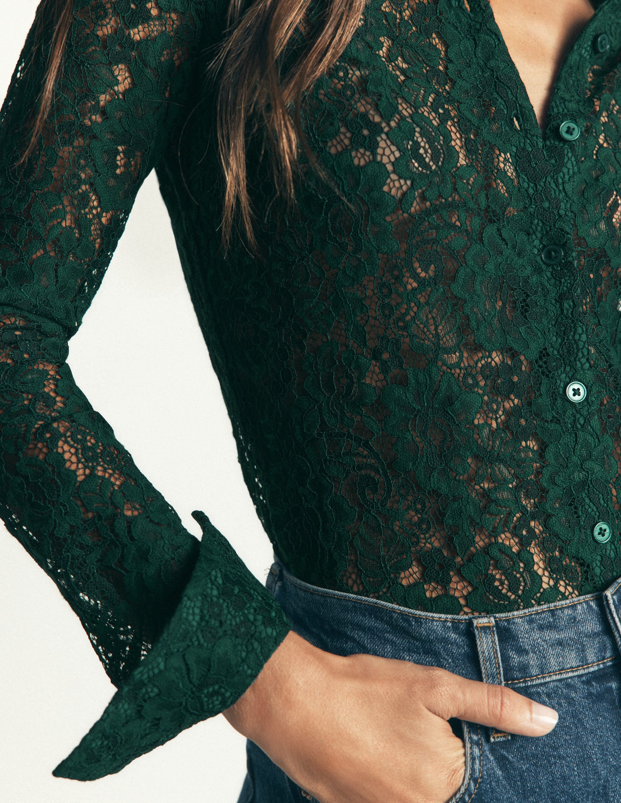 Jersey Lace Shirt - Green Pine | Boden USA