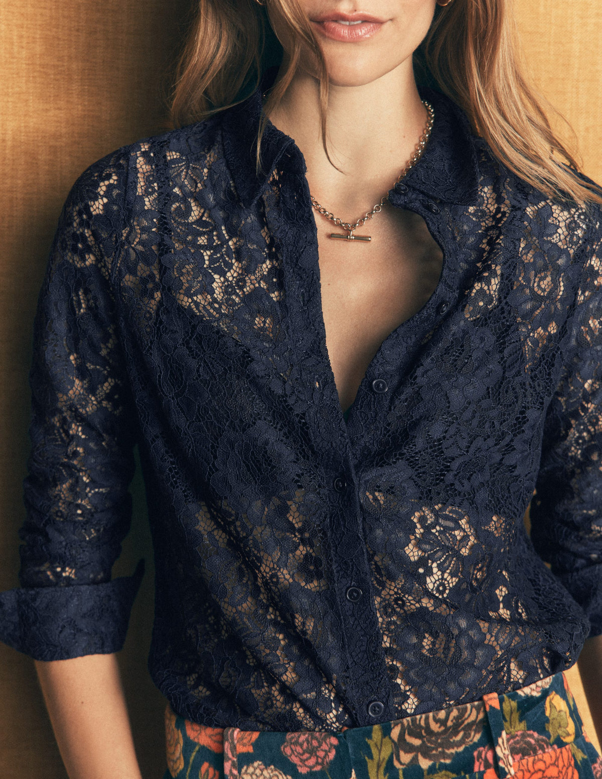 Jersey Lace Shirt-Navy - Image 2