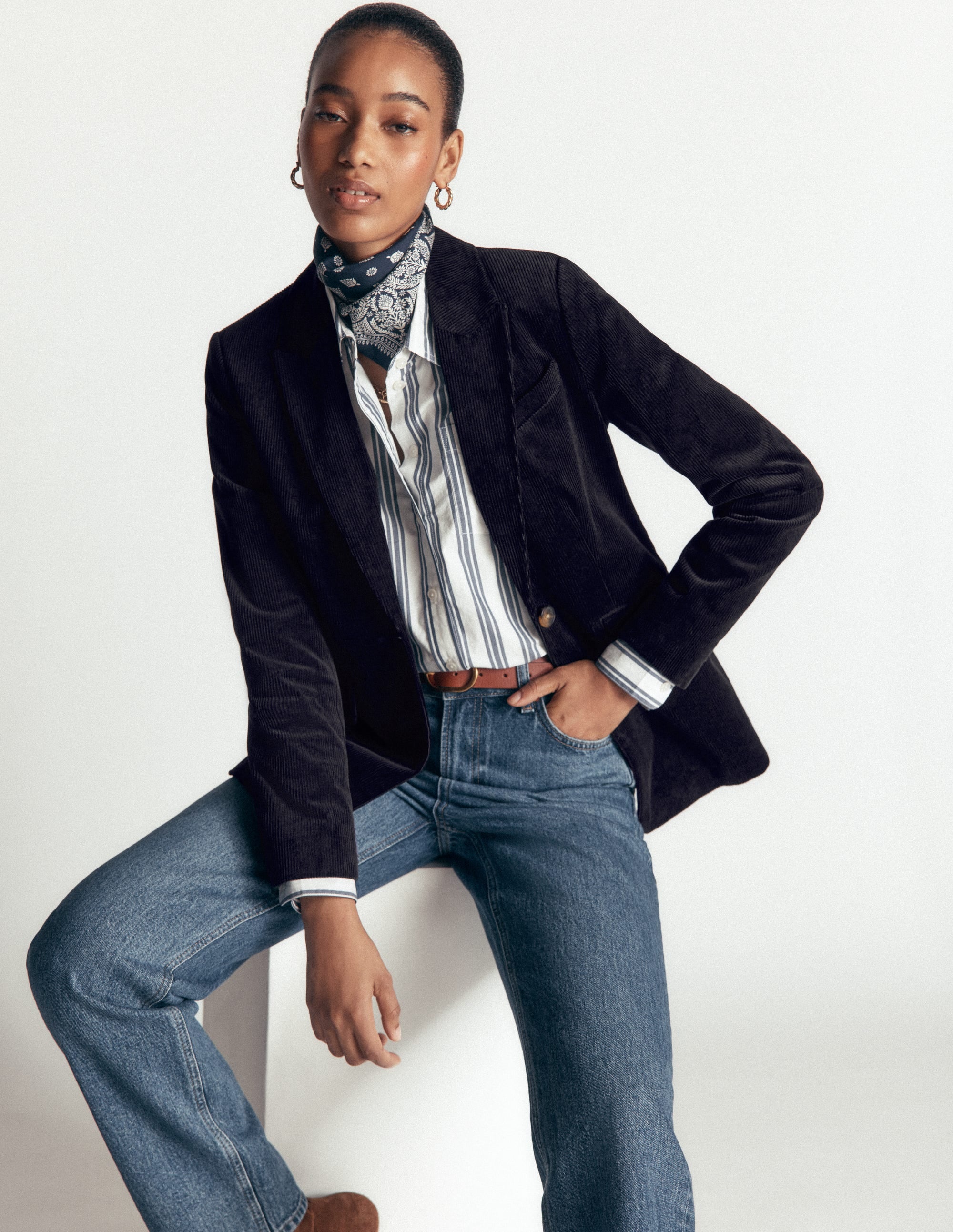 Stamford Cord Blazer-Navy - Image 1