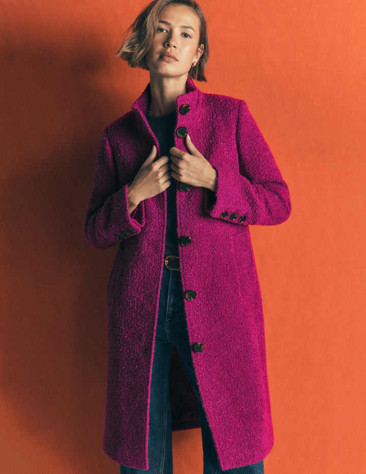 Funnel Neck Wool Coat-Festival Fuschia