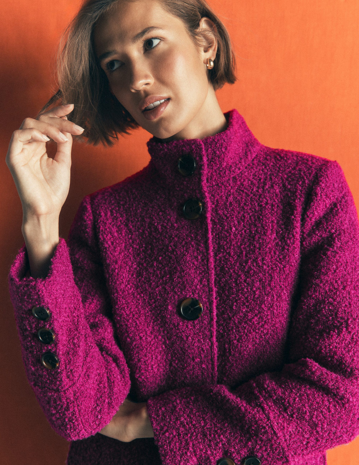 Funnel Neck Wool Coat-Festival Fuschia - Image 2