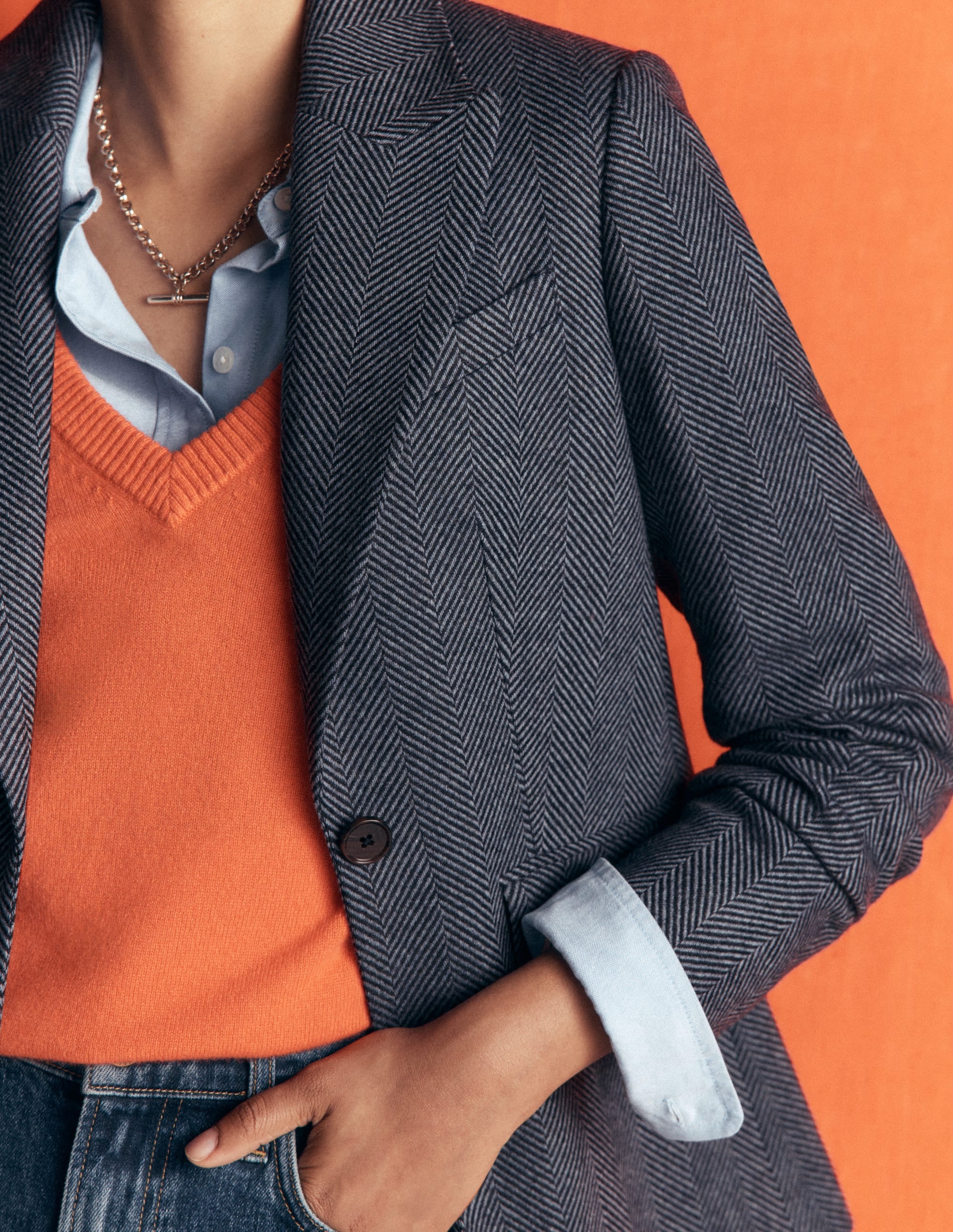 Stamford Wool Blazer-Blue and Navy Herringbone - Image 2