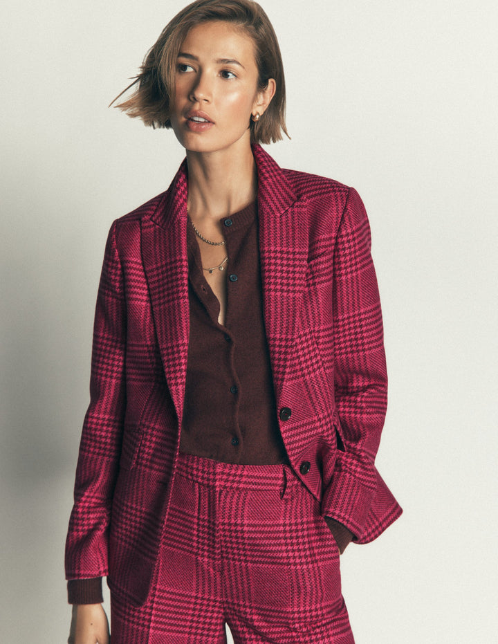 Stamford Wool Blazer-Pink And Maroon Check