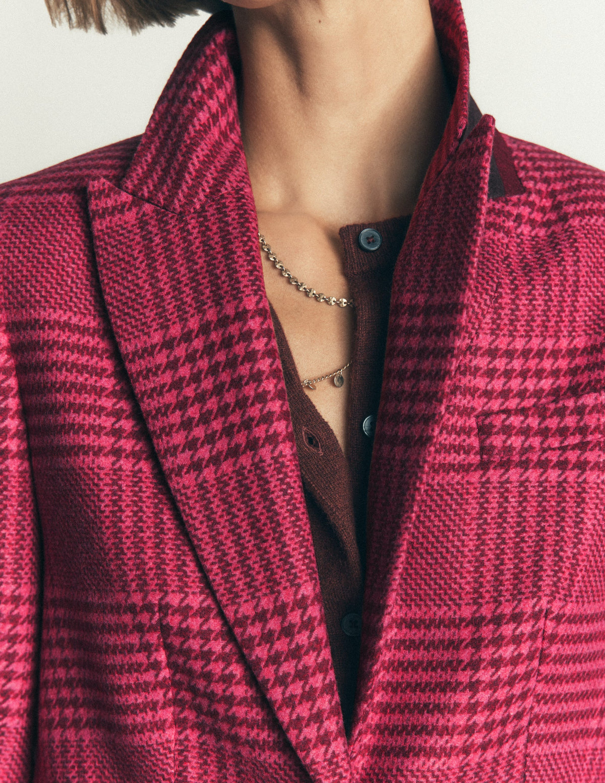 Stamford Wool Blazer-Pink And Maroon Check - Image 3